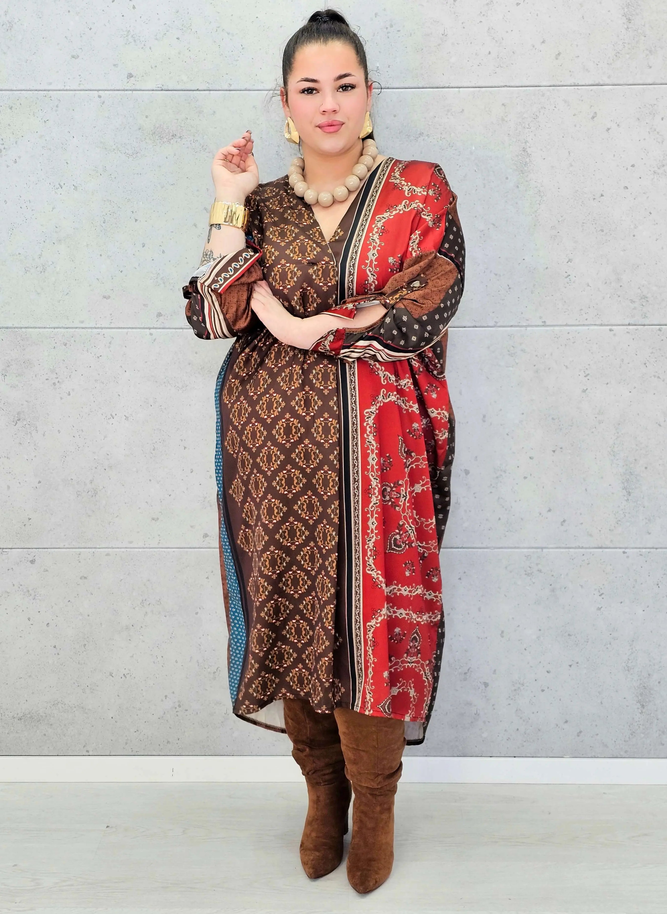 Sukienka maxi w etniczny wzór – elegancka sukienka plus size dla kobiet XXL Stylowa XL