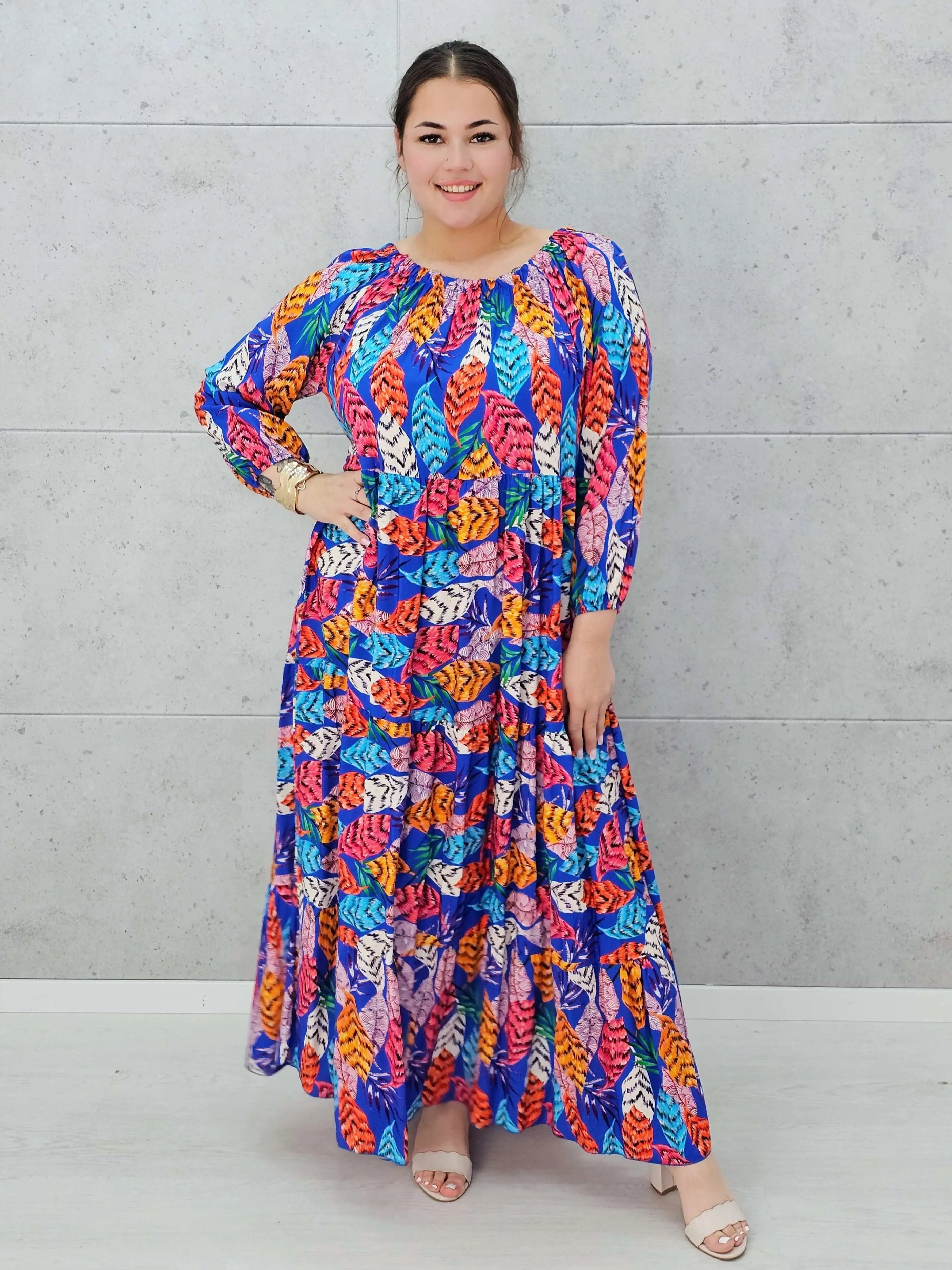 Sukienka maxi w kolorowy print Stylowa XL