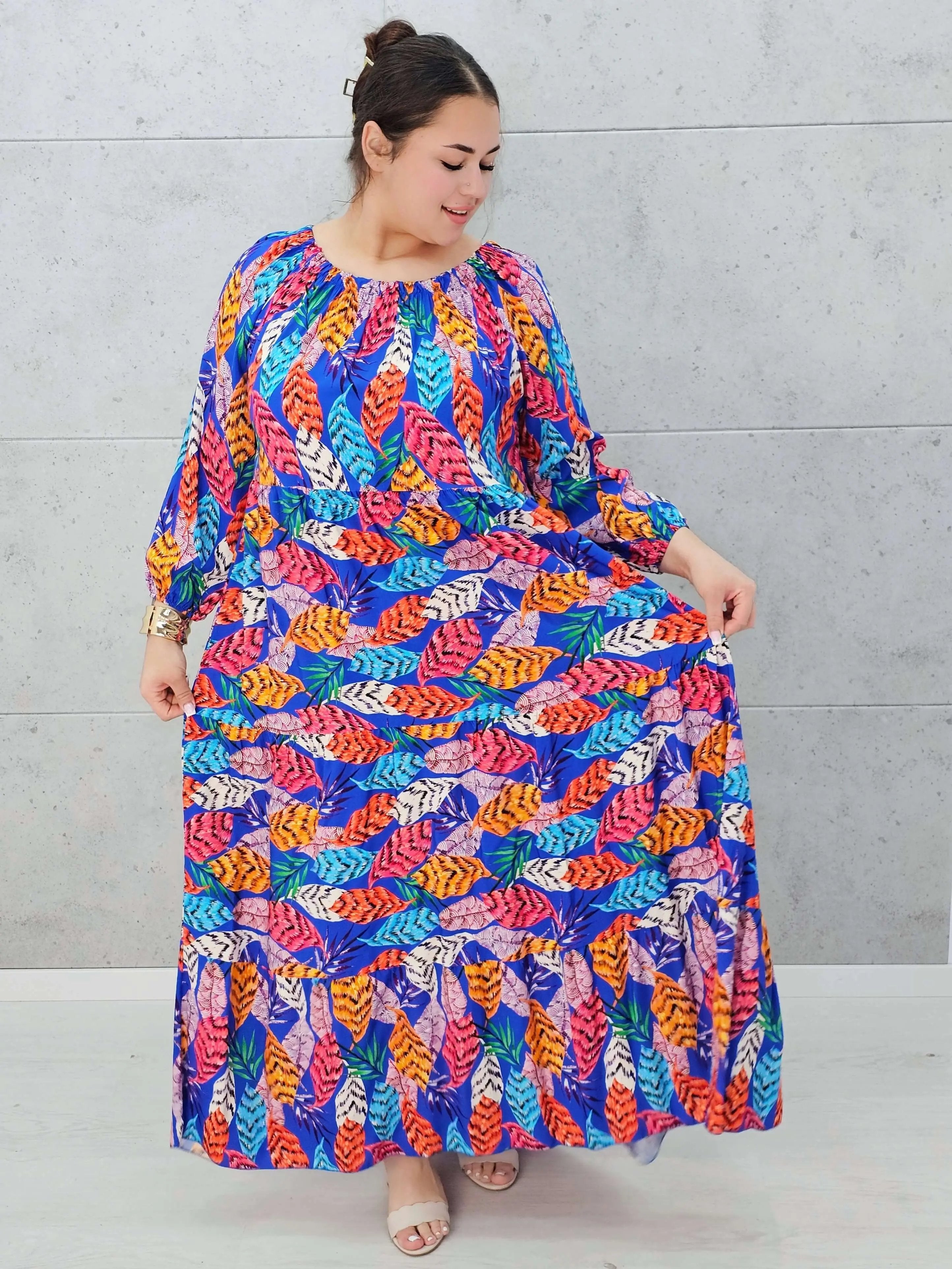 Sukienka maxi w kolorowy print Stylowa XL