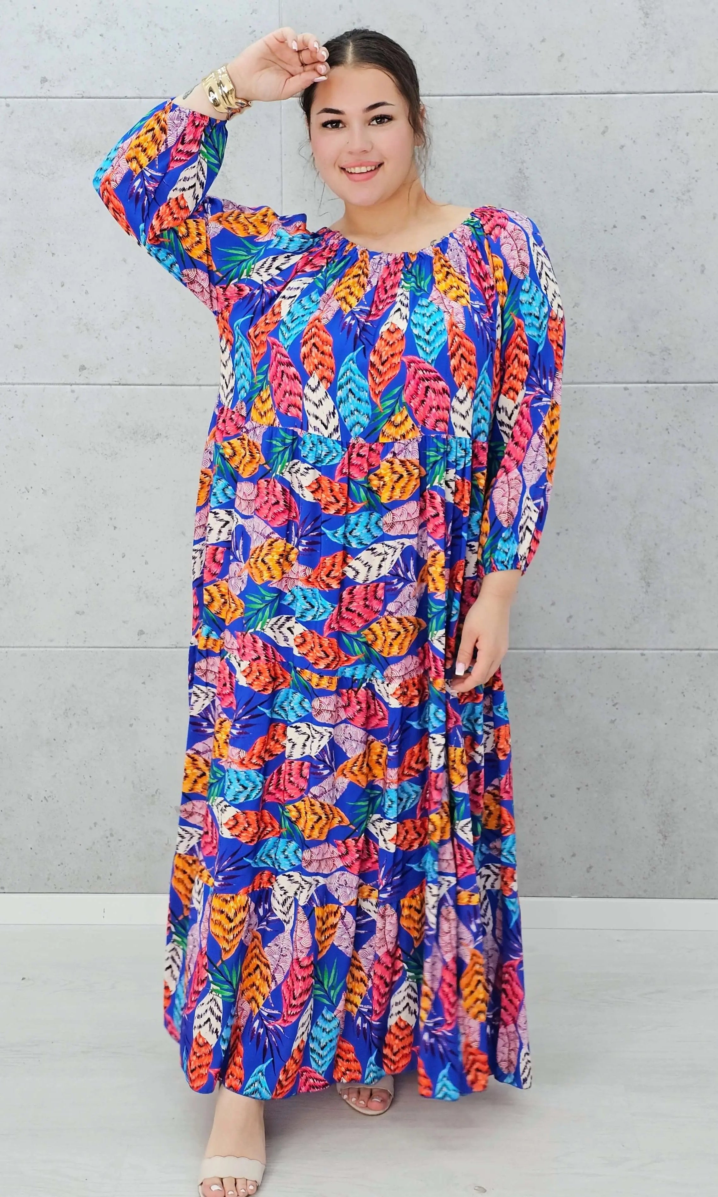 Sukienka maxi w kolorowy print Stylowa XL