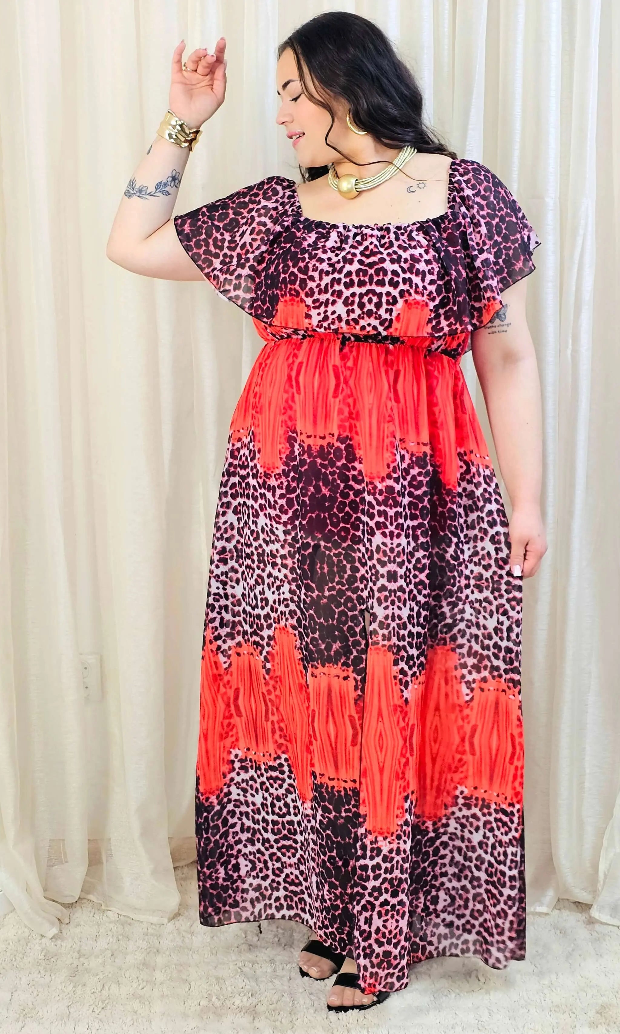 Sukienka maxi w stylu boho z wzorem zwierzęcym - w kilku kolorach Stylowa XL