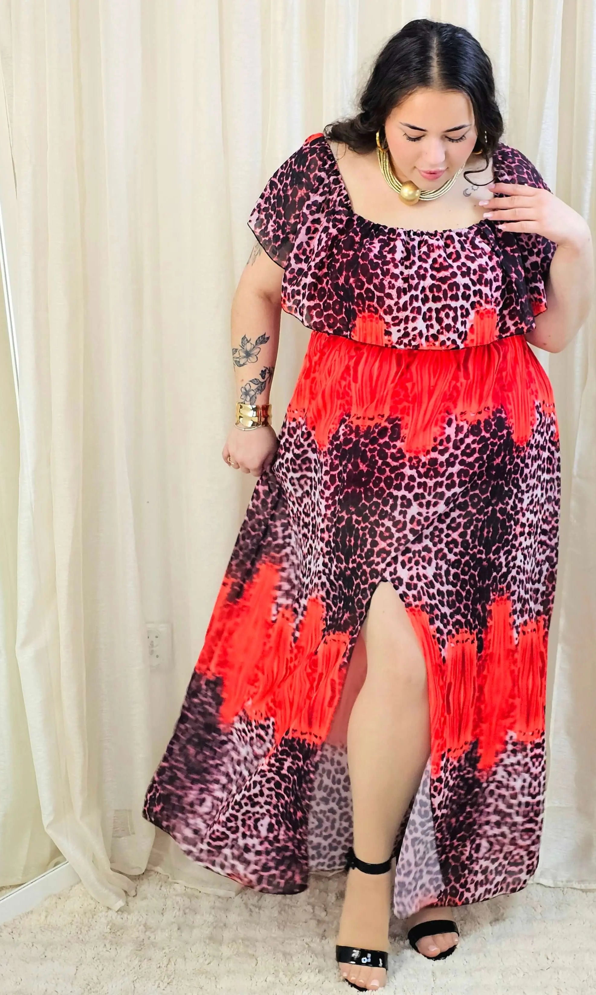Sukienka maxi w stylu boho z wzorem zwierzęcym - w kilku kolorach Stylowa XL