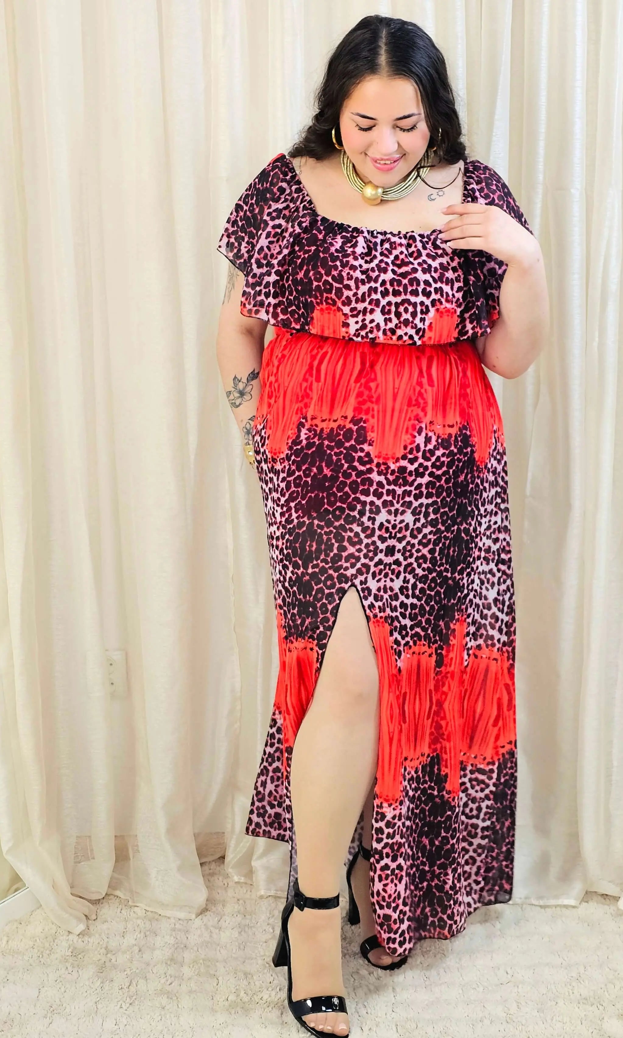 Sukienka maxi w stylu boho z wzorem zwierzęcym - w kilku kolorach Stylowa XL
