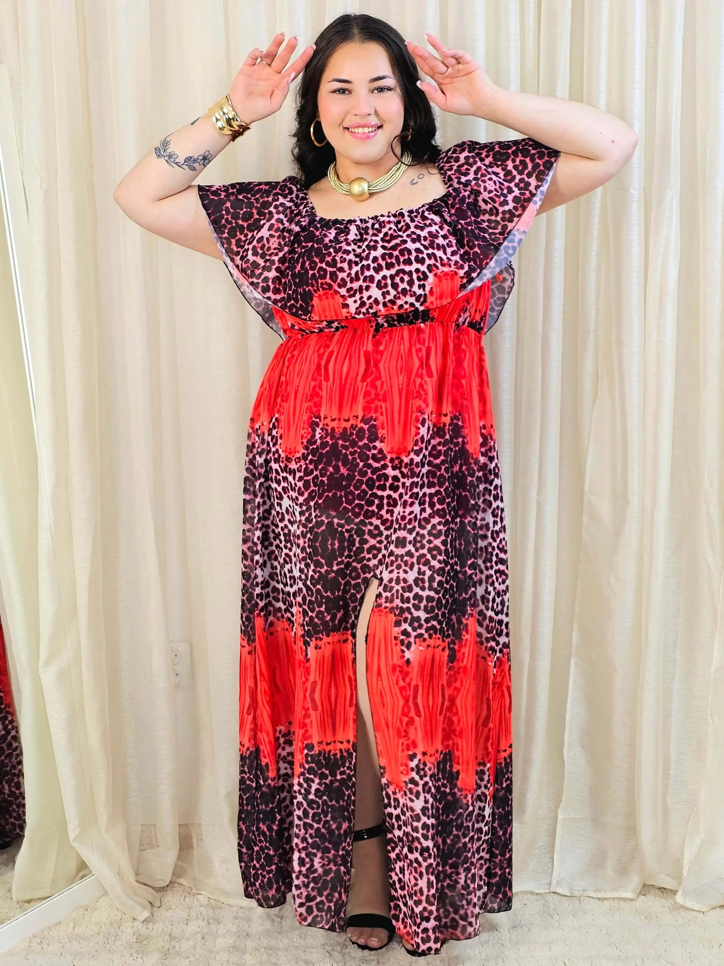 Sukienka maxi w stylu boho z wzorem zwierzęcym - w kilku kolorach Stylowa XL