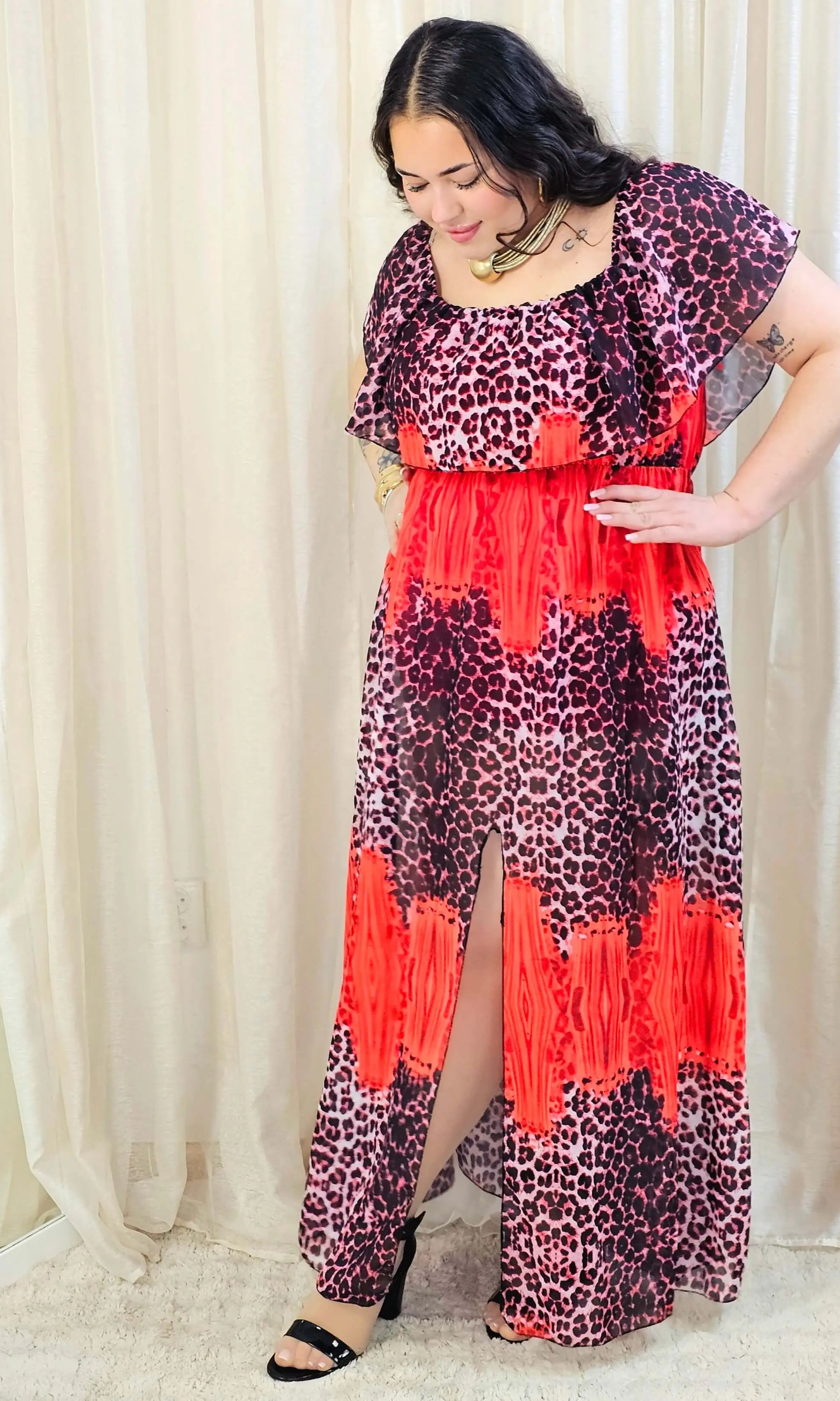 Sukienka maxi w stylu boho z wzorem zwierzęcym - w kilku kolorach Stylowa XL