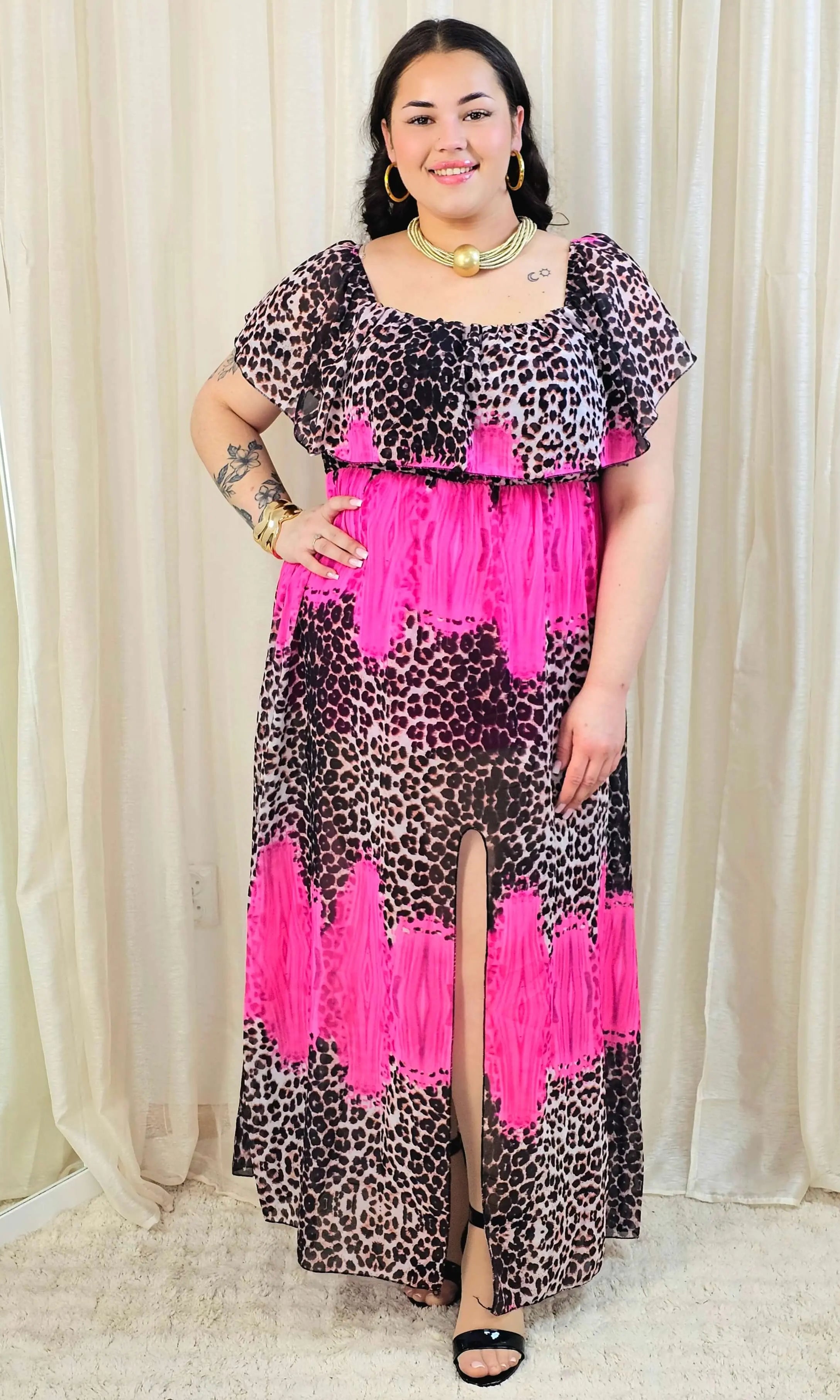 Sukienka maxi w stylu boho z wzorem zwierzęcym - w kilku kolorach Stylowa XL