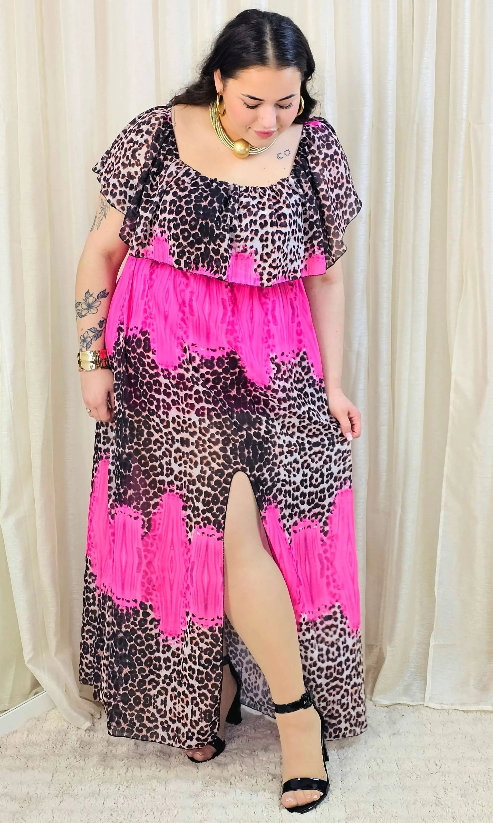 Sukienka maxi w stylu boho z wzorem zwierzęcym - w kilku kolorach Stylowa XL
