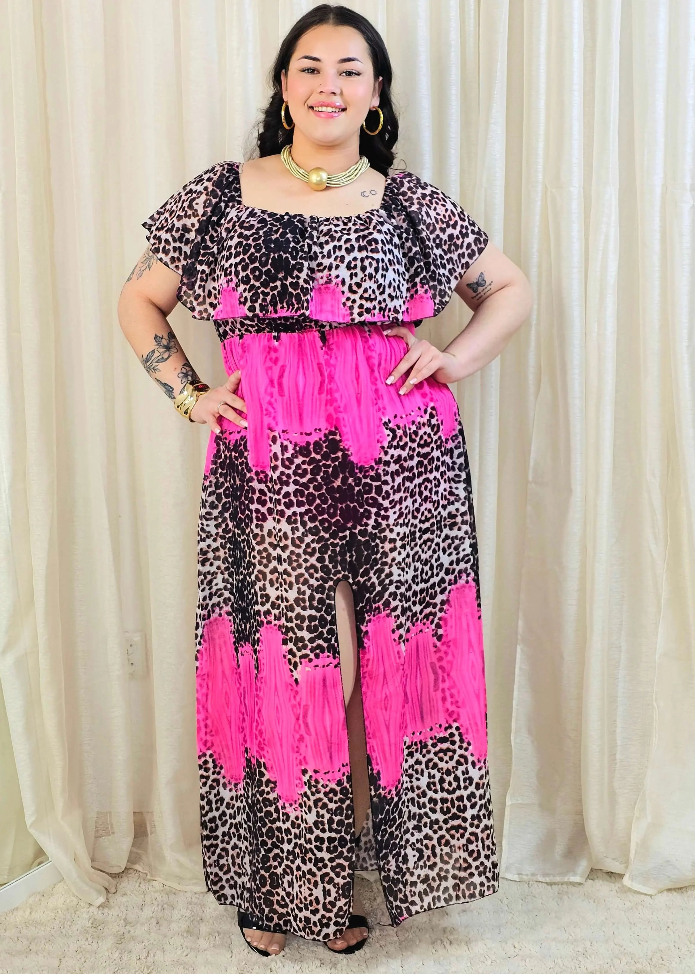 Sukienka maxi w stylu boho z wzorem zwierzęcym - w kilku kolorach Stylowa XL