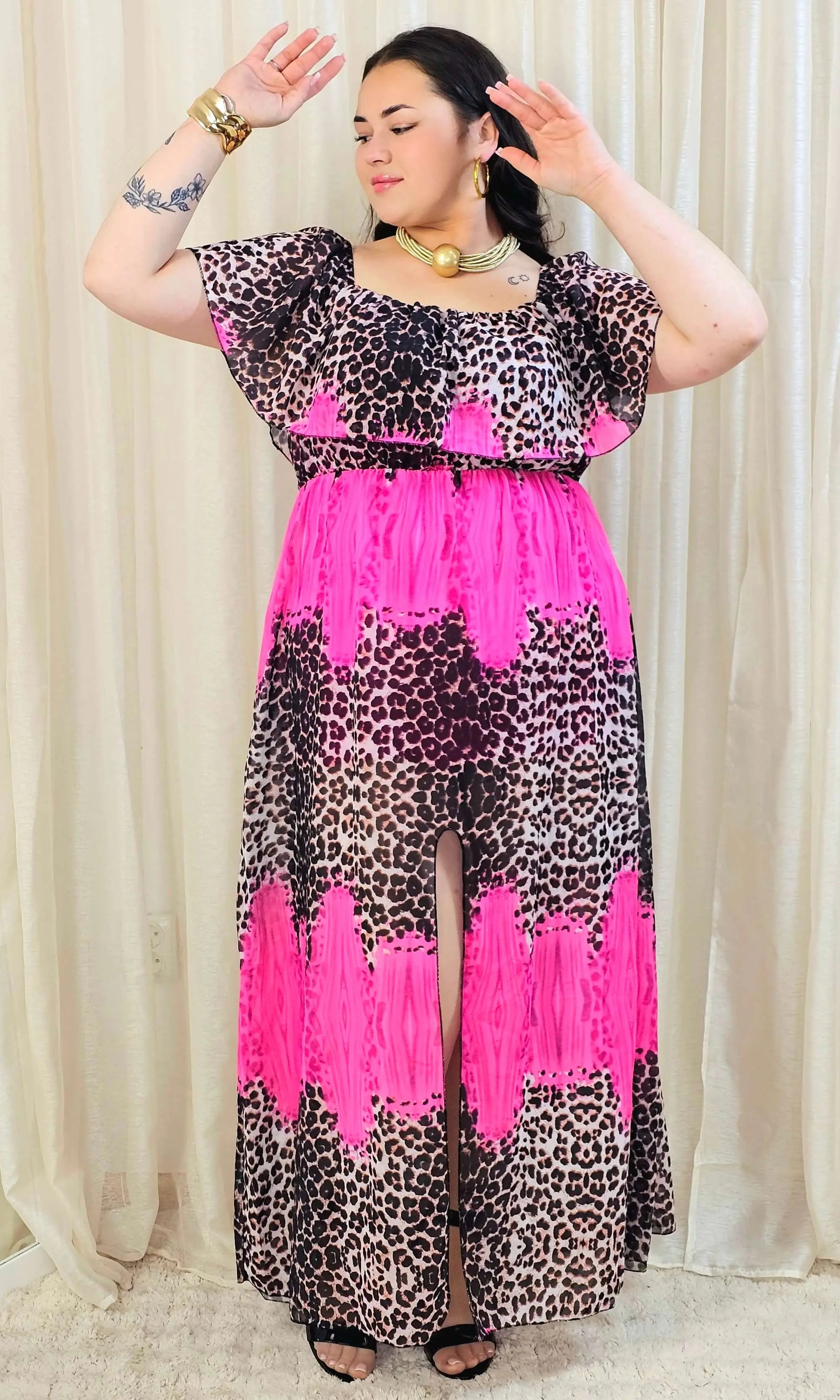 Sukienka maxi w stylu boho z wzorem zwierzęcym - w kilku kolorach Stylowa XL