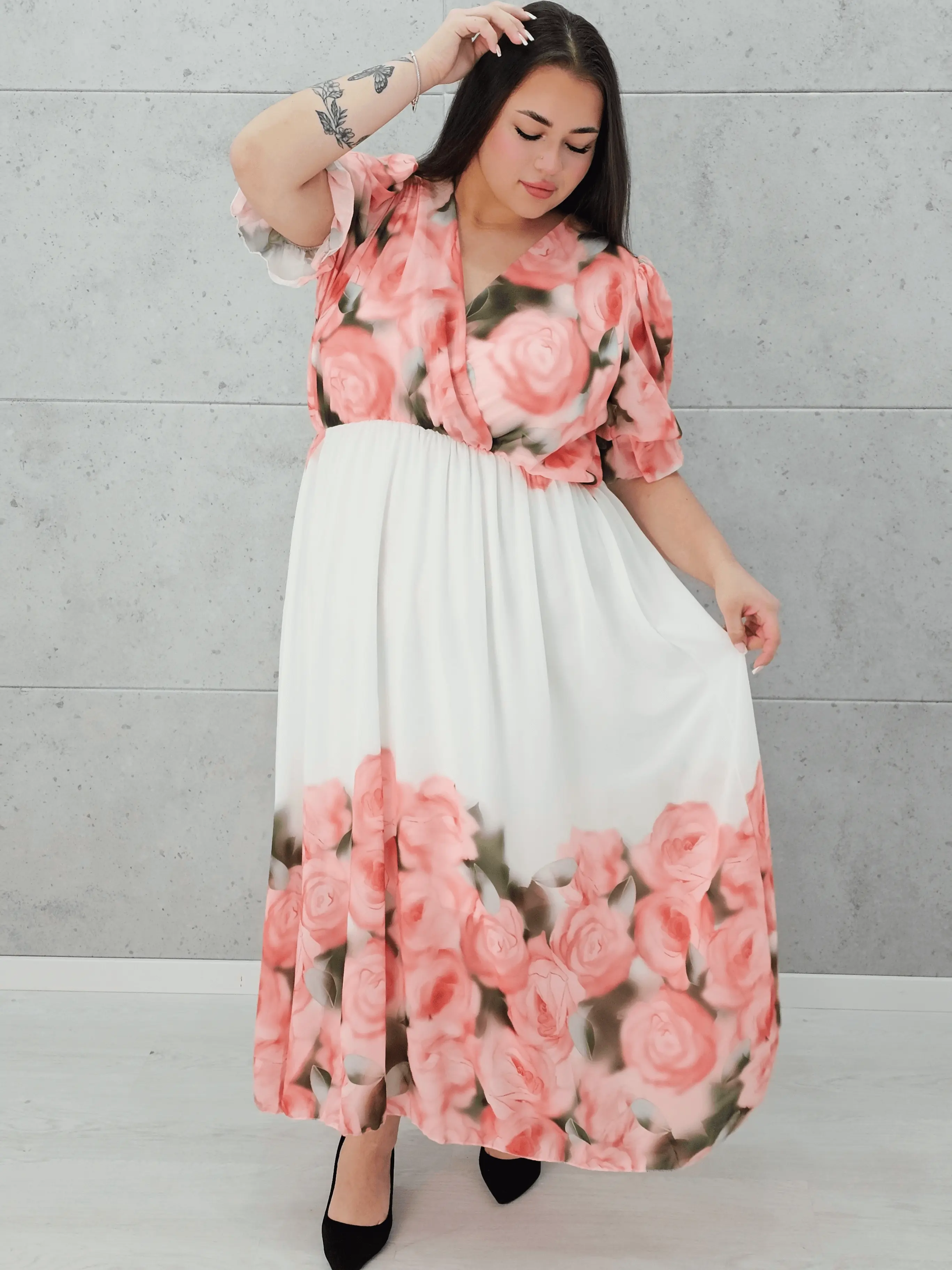 Sukienka maxi z różanym printem Stylowa XL