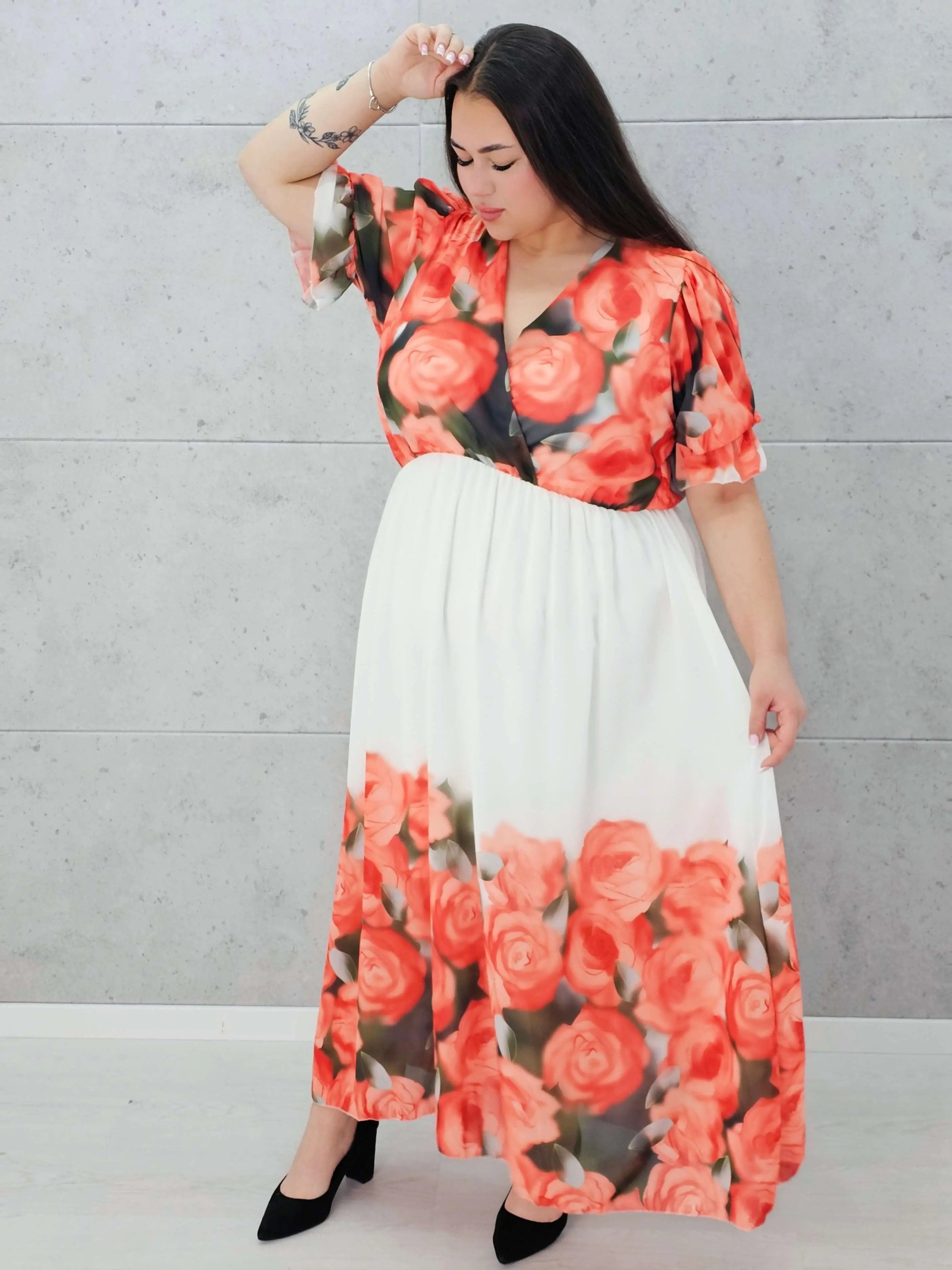 Sukienka maxi z różanym printem Stylowa XL