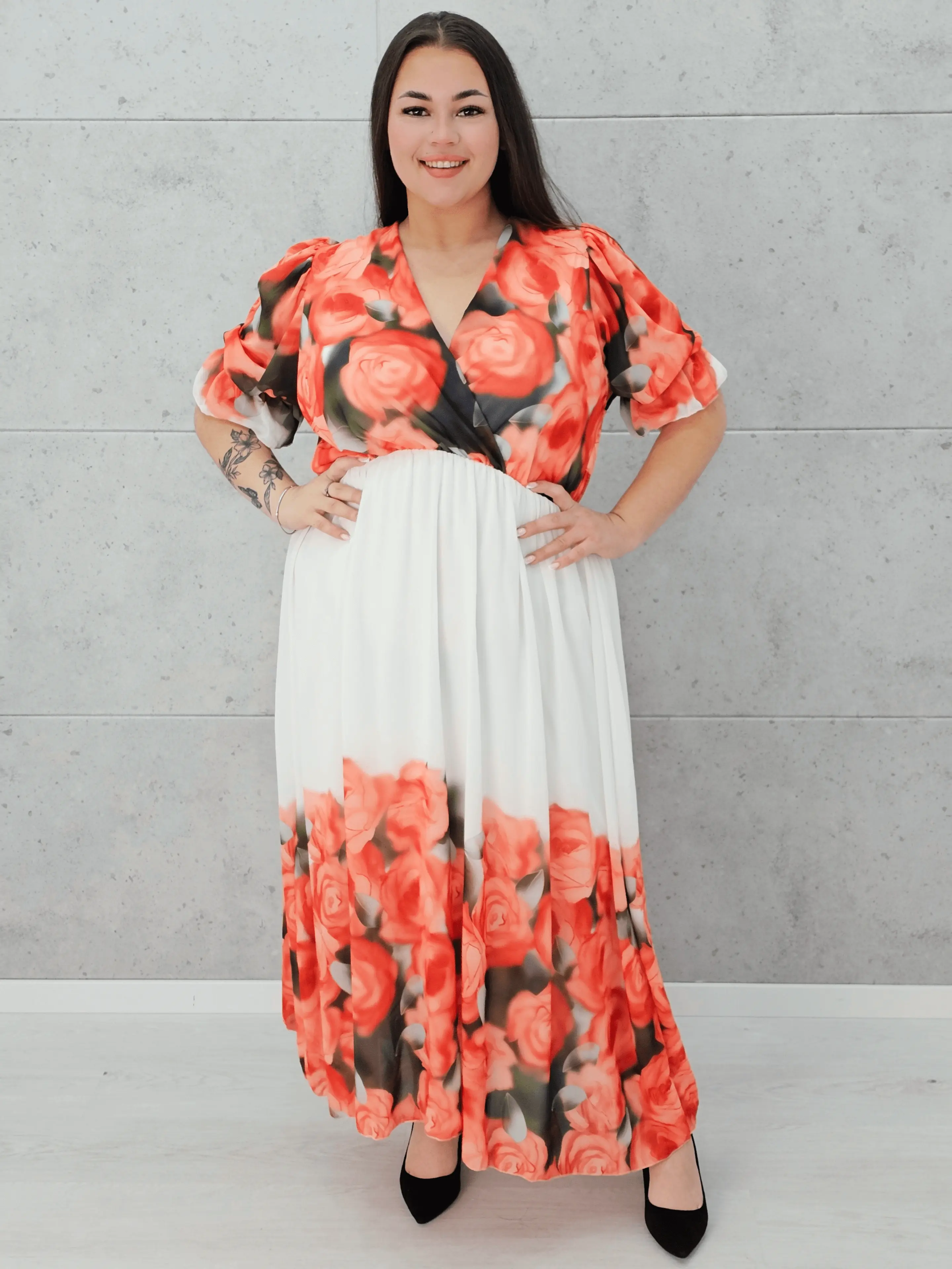 Sukienka maxi z różanym printem Stylowa XL