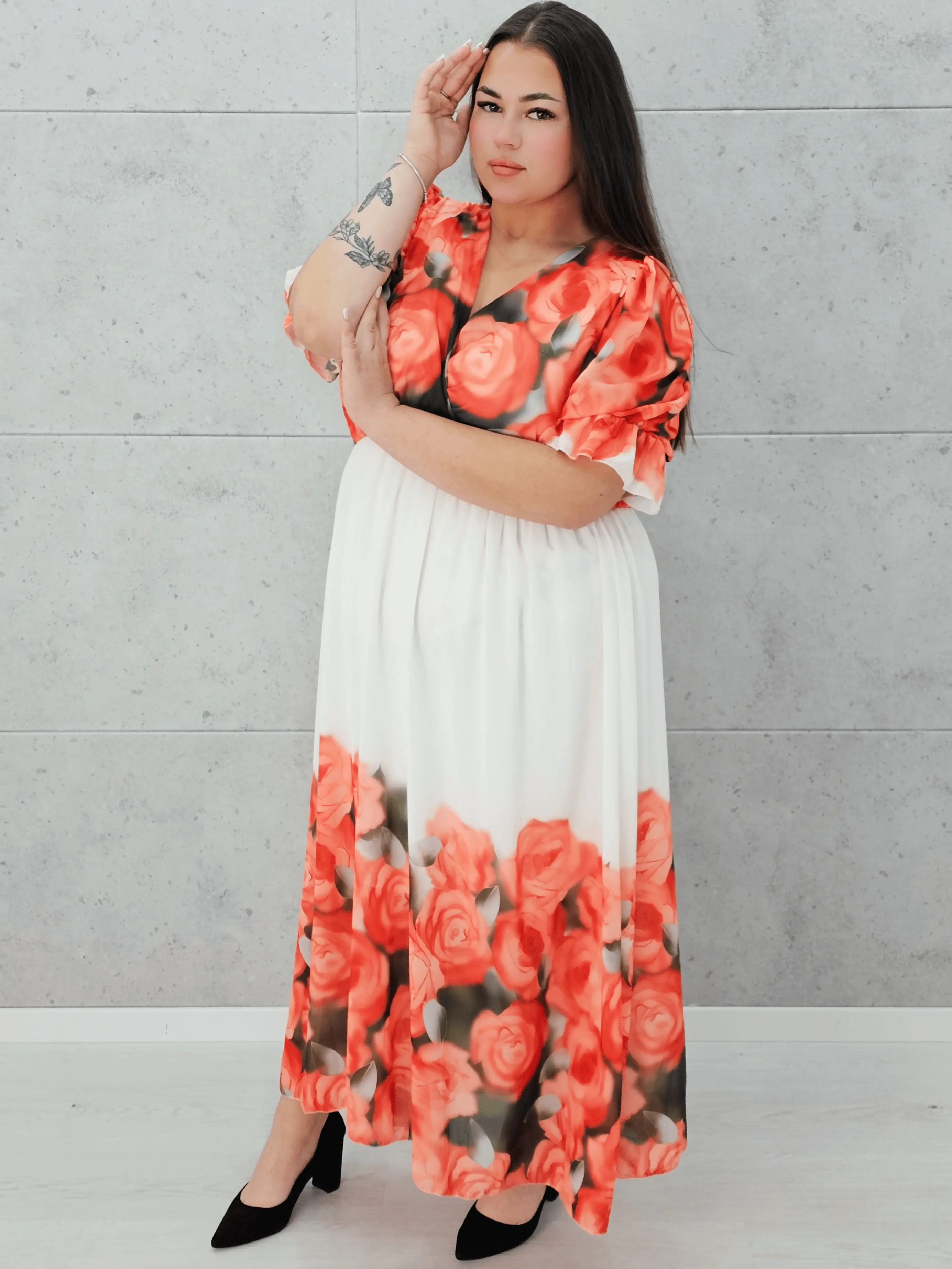 Sukienka maxi z różanym printem Stylowa XL