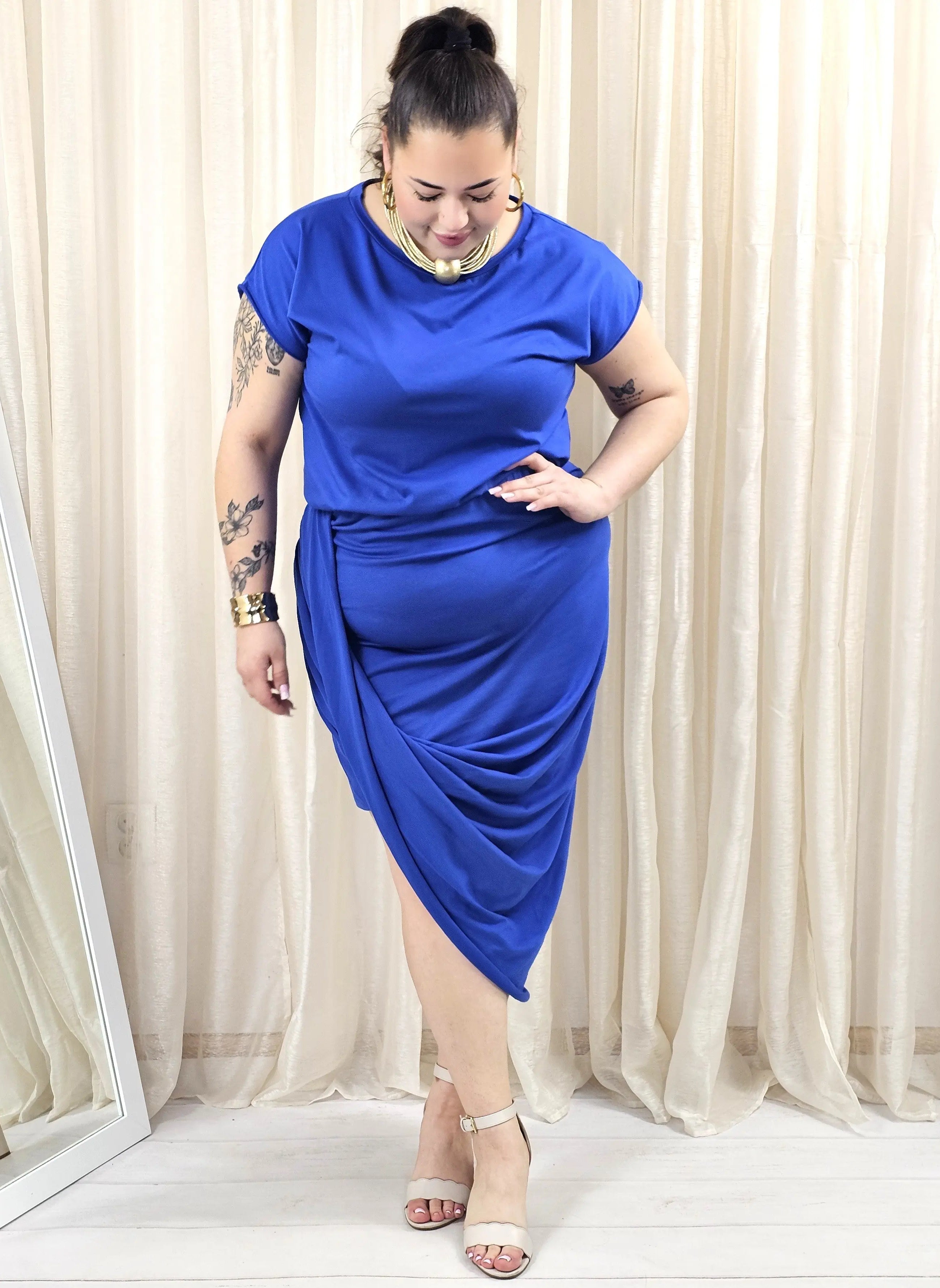 Sukienka plus size StylowaXL – asymetryczna bawełniana sukienka XXL z kopertowym dołem Stylowa XL