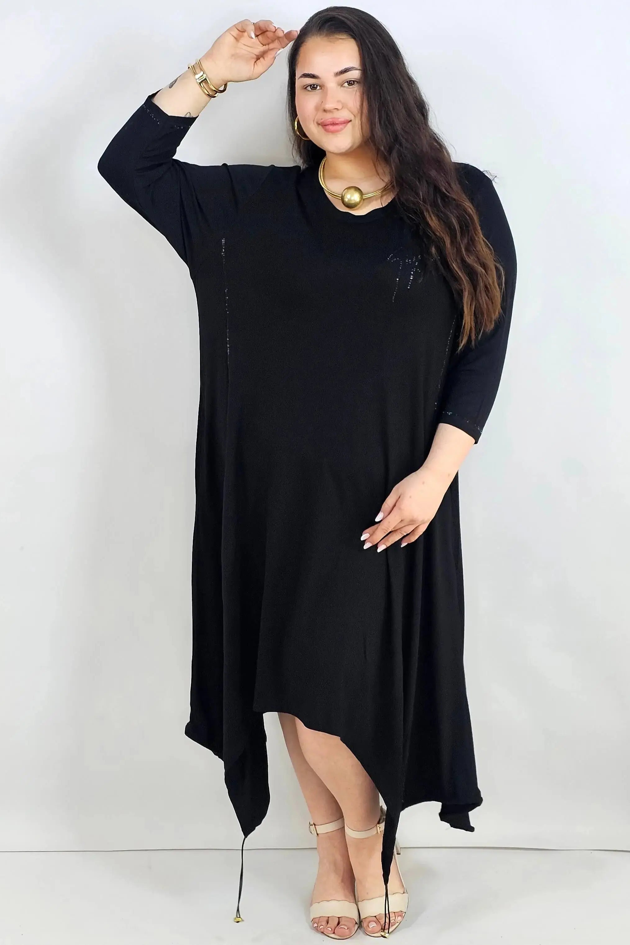 Sukienka plus size – asymetryczna tunika z aplikacją i lekko transparentnym dołem Stylowa XL