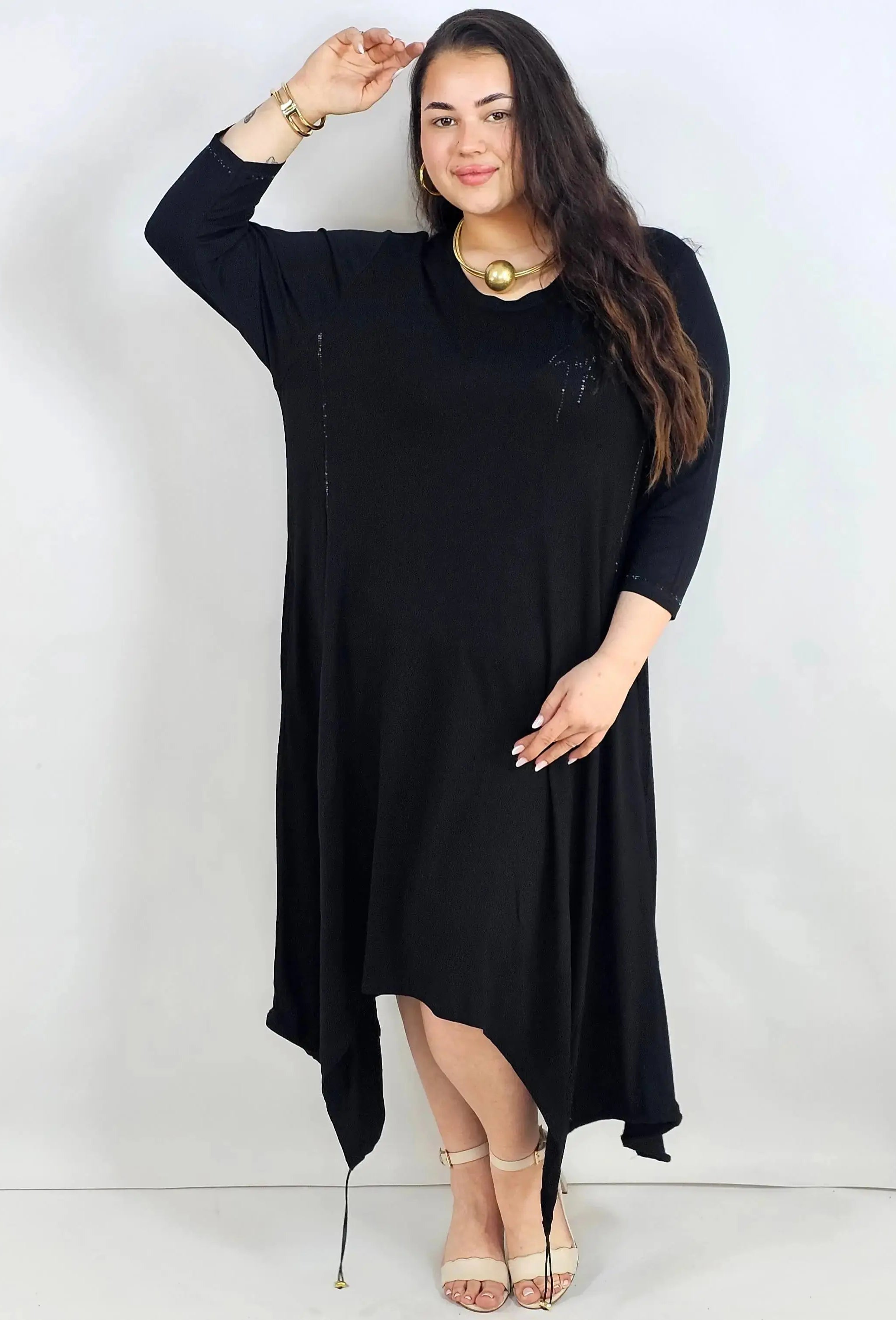 Sukienka plus size – asymetryczna tunika z aplikacją i lekko transparentnym dołem Stylowa XL
