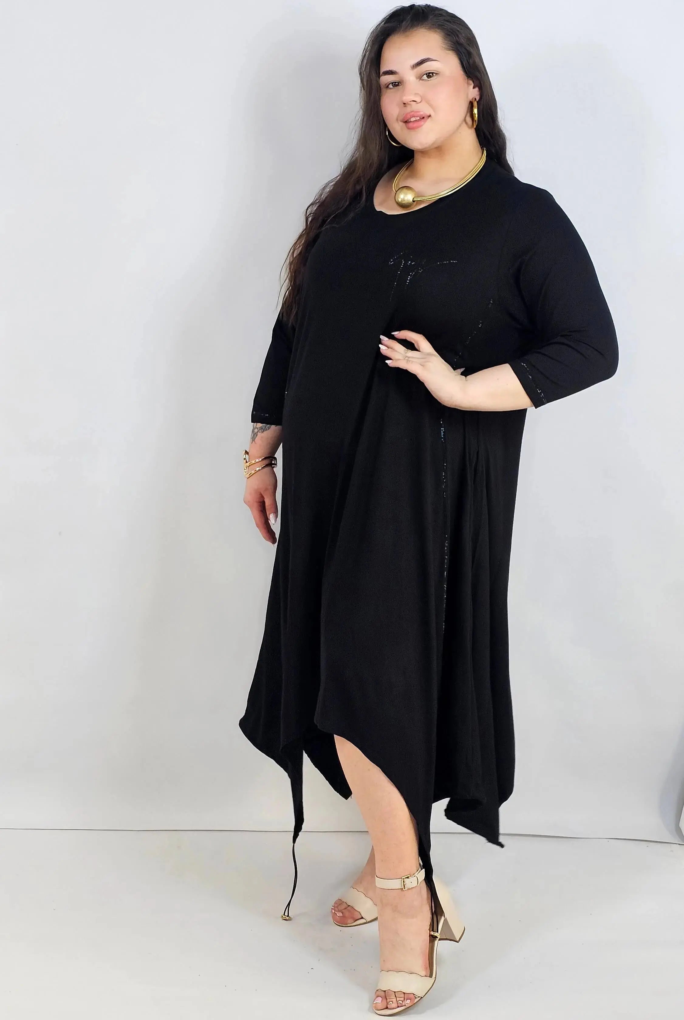 Sukienka plus size – asymetryczna tunika z aplikacją i lekko transparentnym dołem Stylowa XL