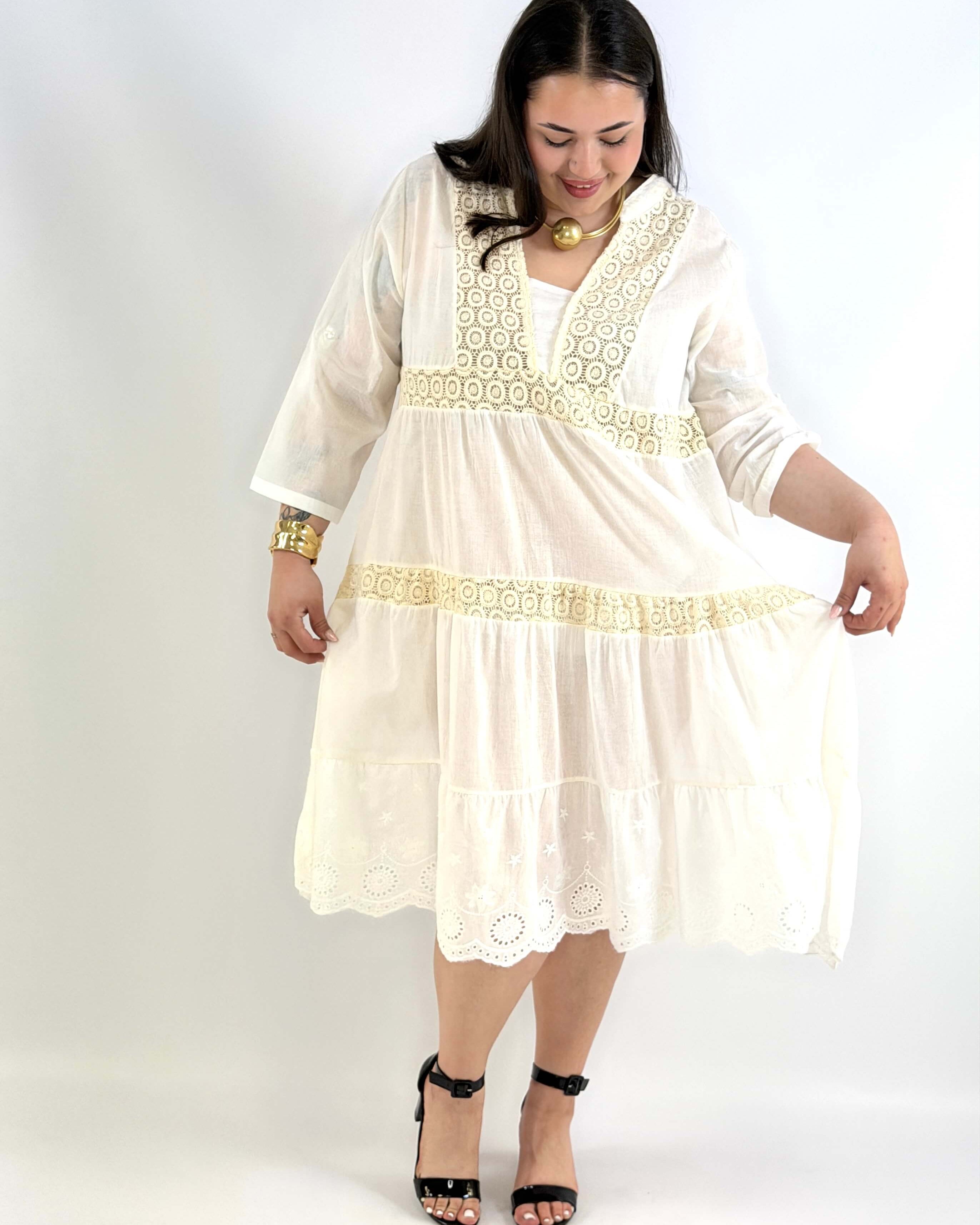 Sukienka plus size boho ecru z koronką – lekka sukienka XXL na lato Stylowa XL