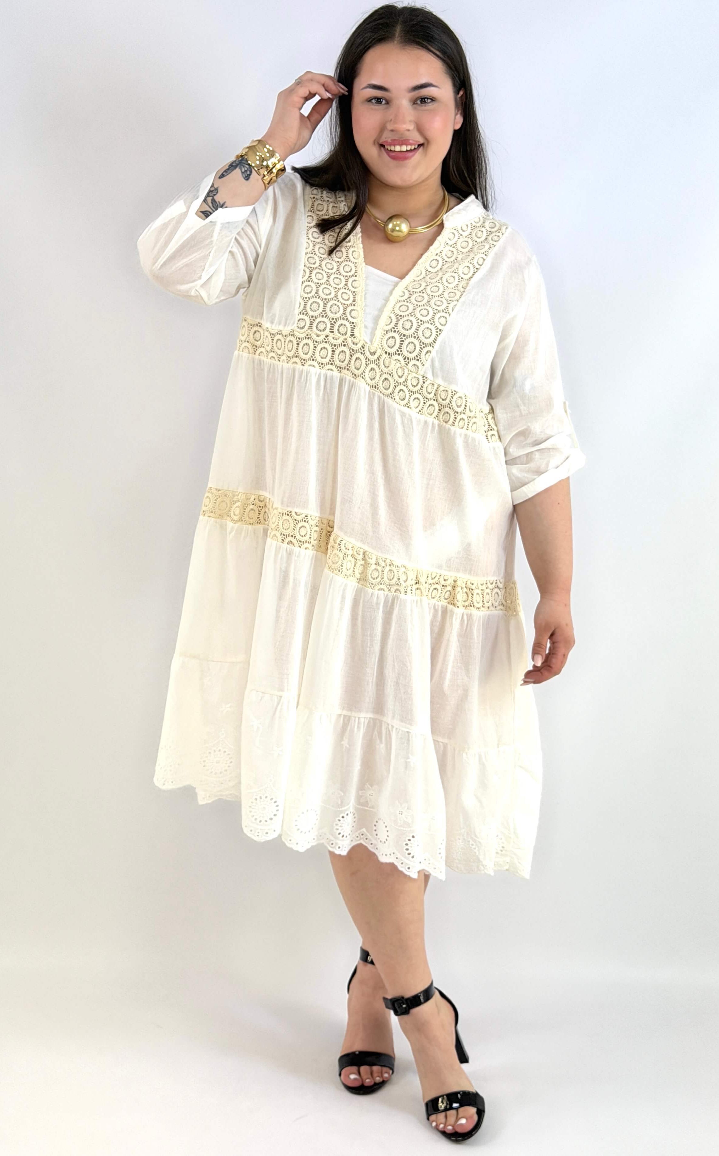 Sukienka plus size boho ecru z koronką – lekka sukienka XXL na lato Stylowa XL