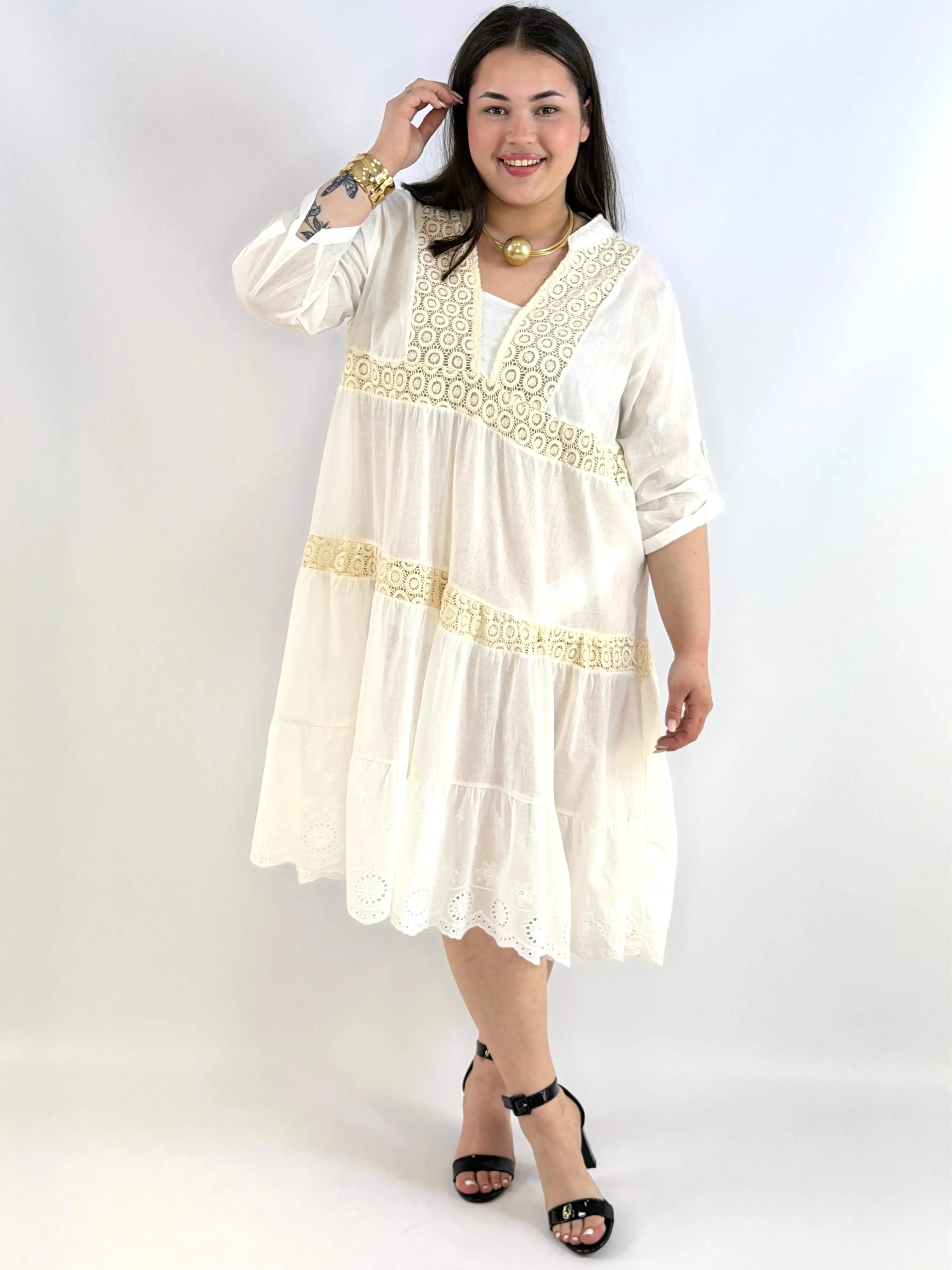 Sukienka plus size boho ecru z koronką – lekka sukienka XXL na lato Stylowa XL