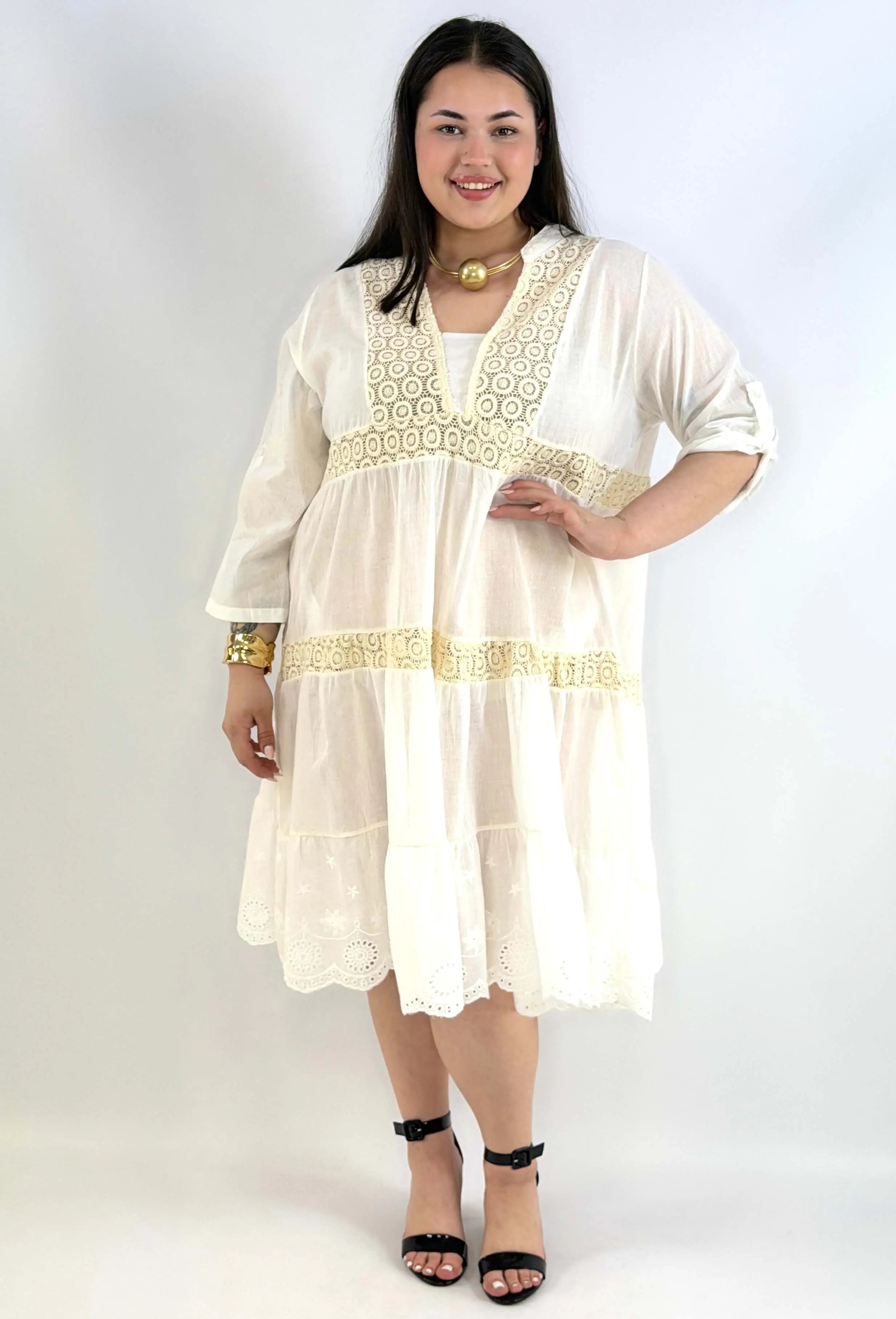 Sukienka plus size boho ecru z koronką – lekka sukienka XXL na lato Stylowa XL