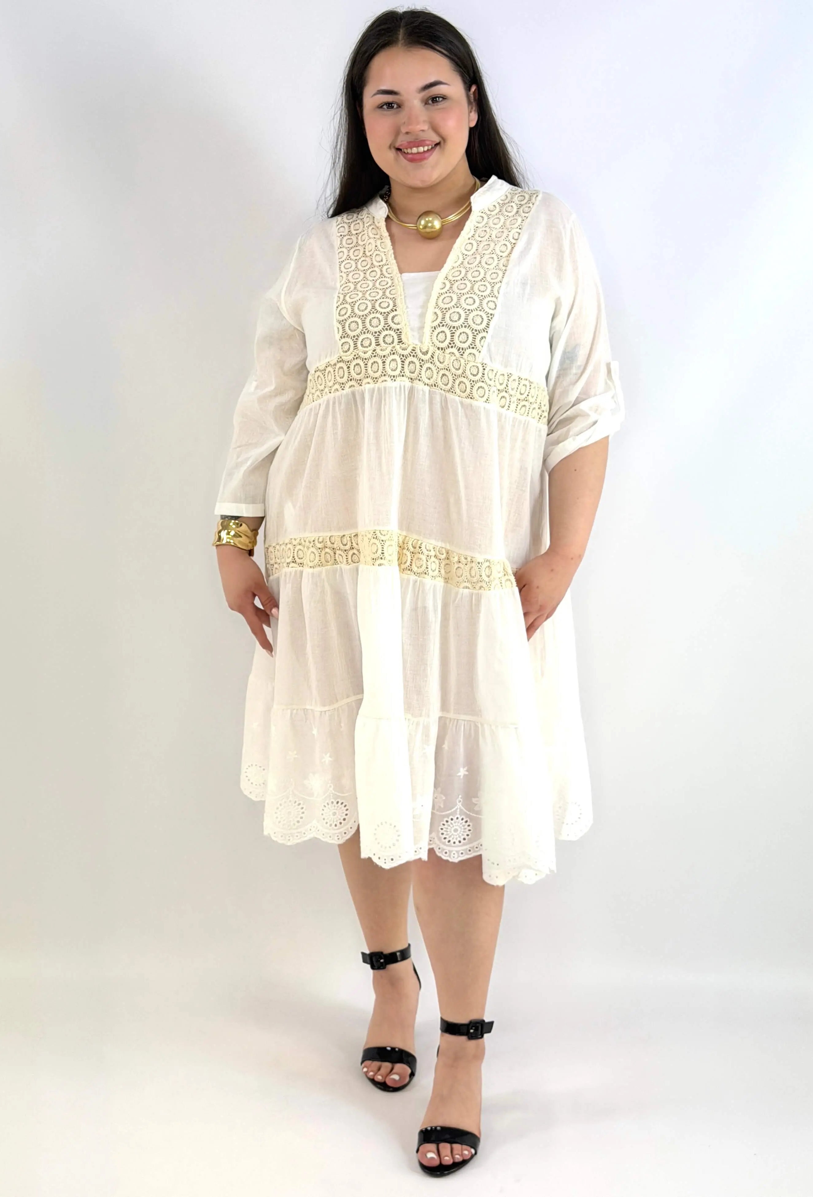 Sukienka plus size boho ecru z koronką – lekka sukienka XXL na lato Stylowa XL