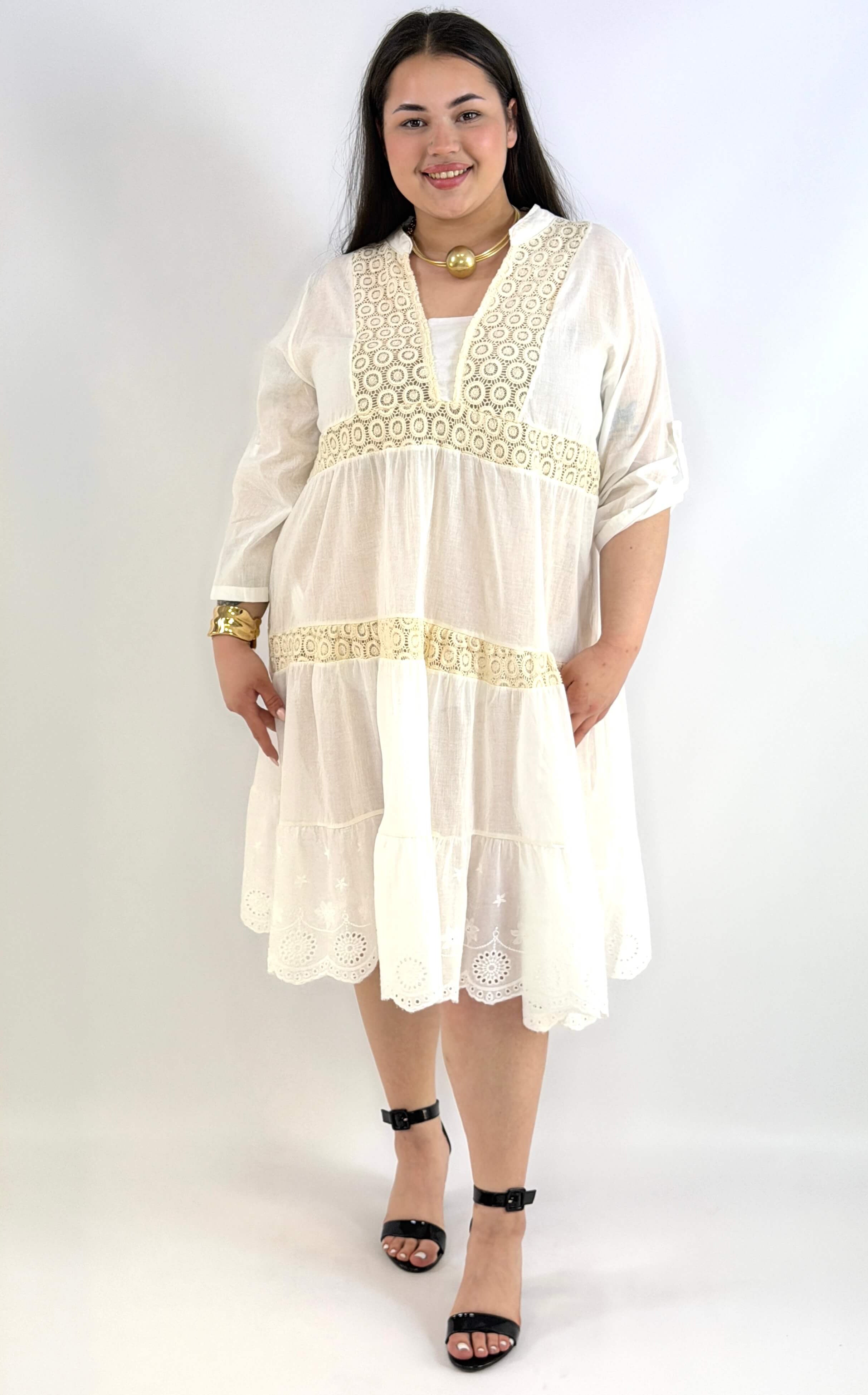 Sukienka plus size boho ecru z koronką – lekka sukienka XXL na lato Stylowa XL