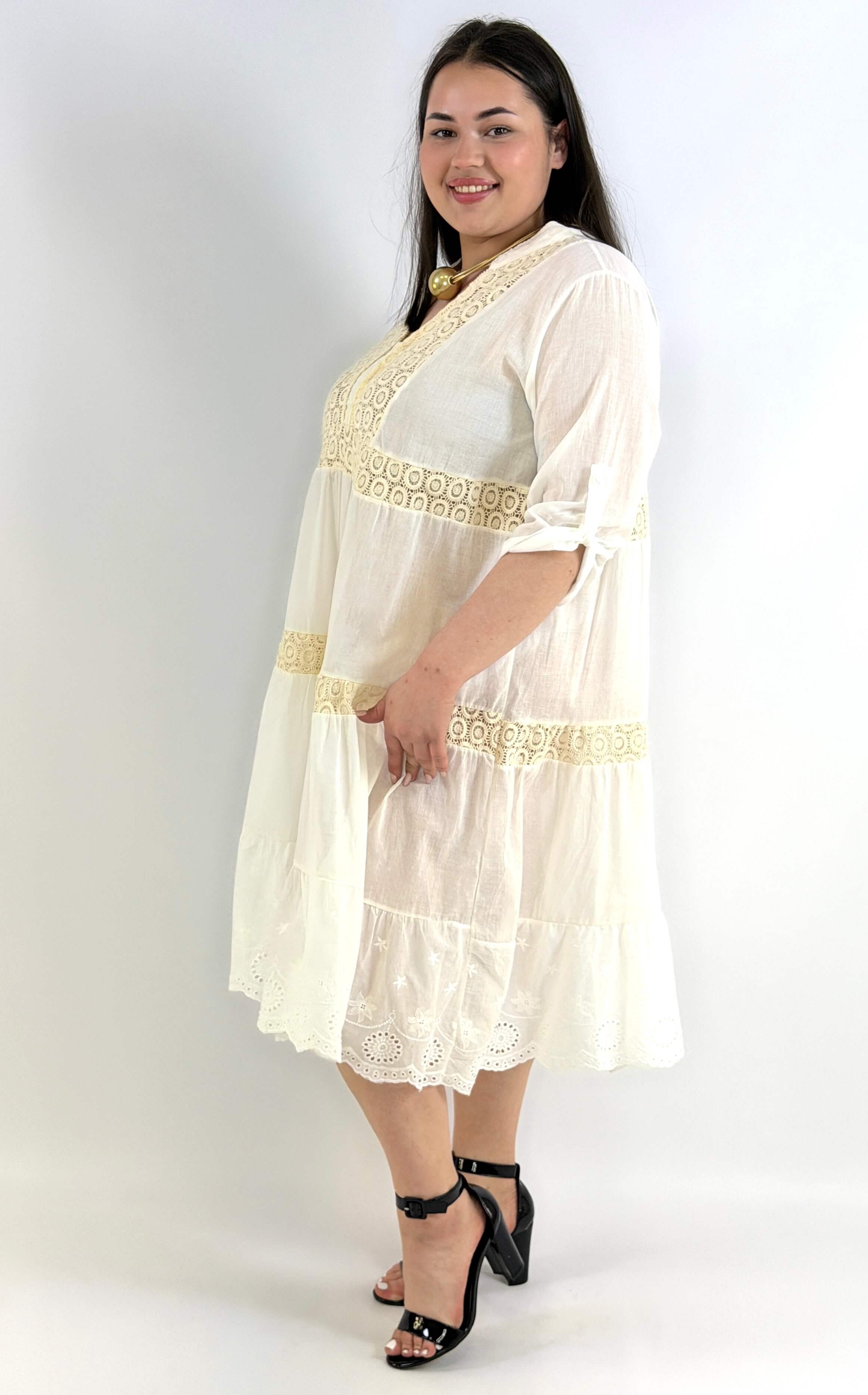 Sukienka plus size boho ecru z koronką – lekka sukienka XXL na lato Stylowa XL