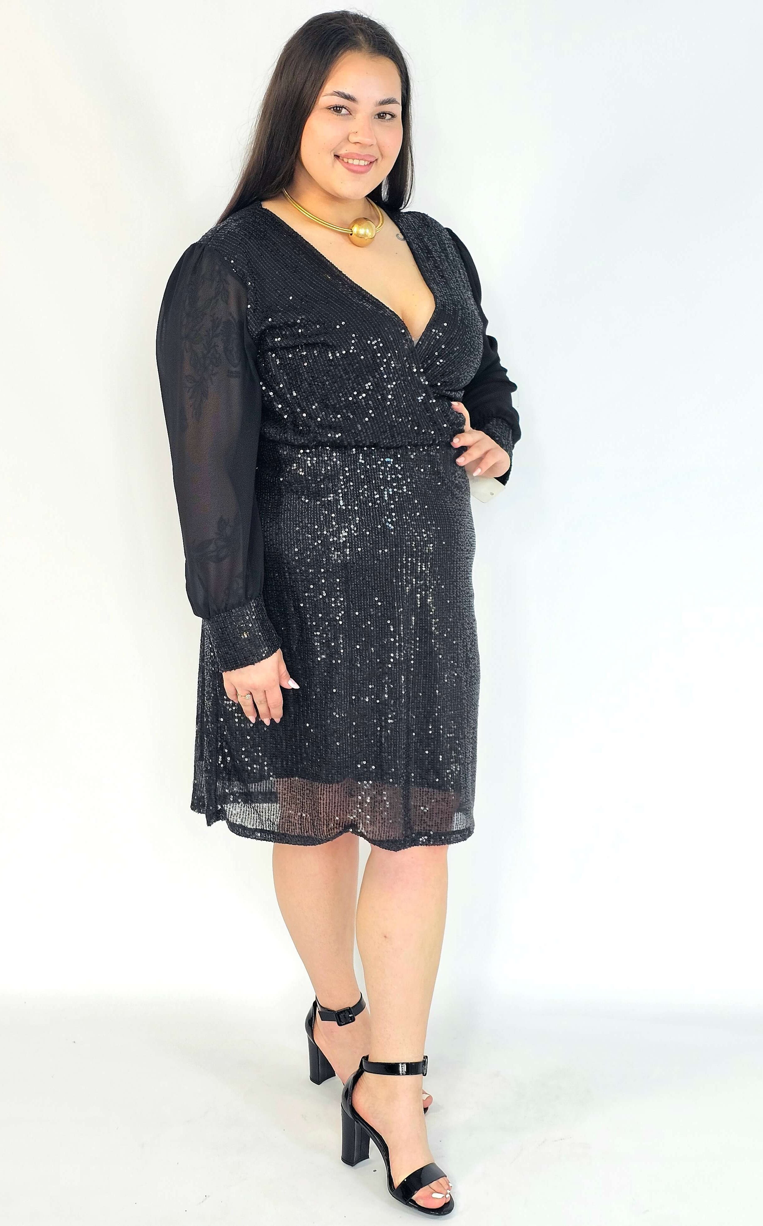Sukienka plus size cekinowa czarna – elegancka sukienka XXL Stylowa XL