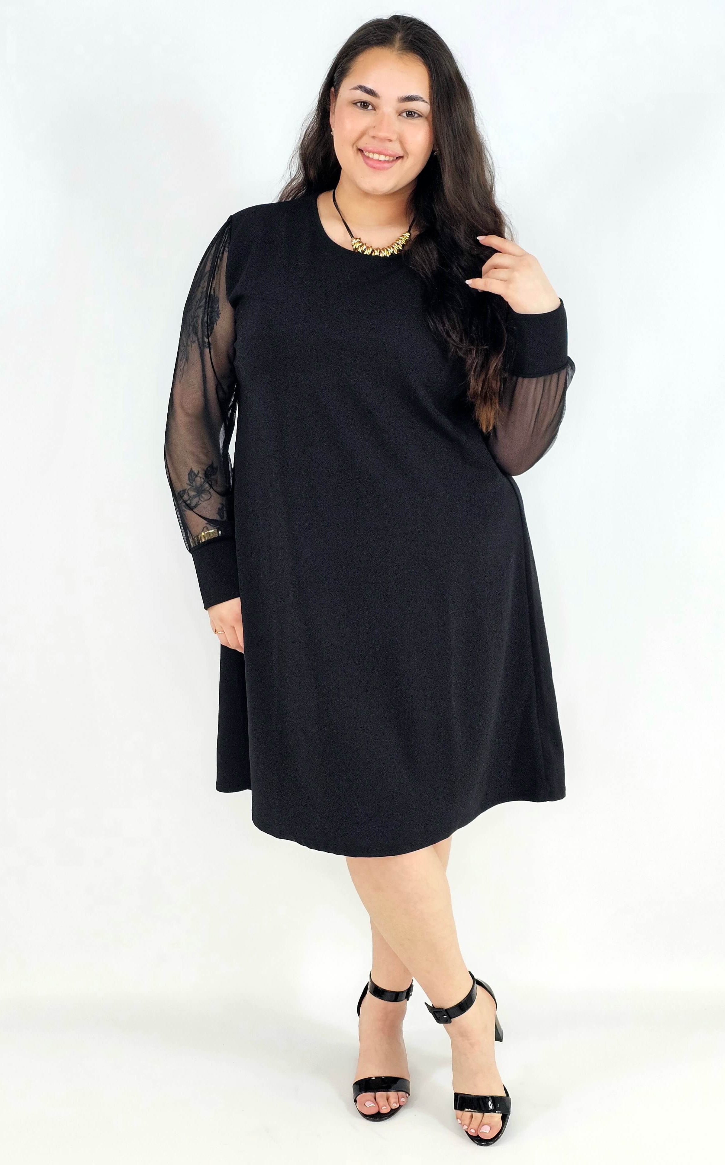 Sukienka plus size czarna z tiulowymi rękawami – elegancka sukienka XXL Stylowa XL