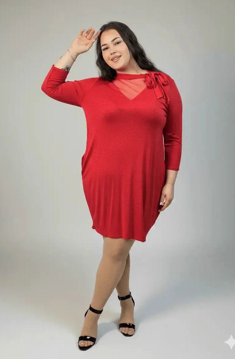 Sukienka plus size czerwona z tiulem i wiązaniem – elegancka i wygodna XXL Stylowa XL