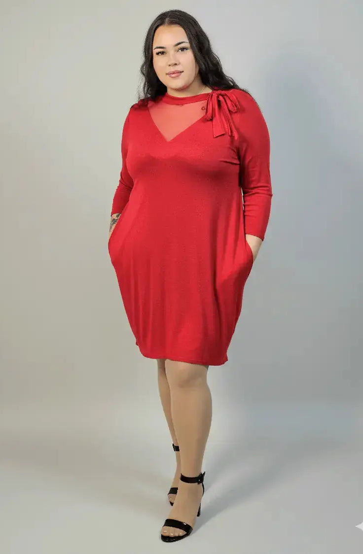 Sukienka plus size czerwona z tiulem i wiązaniem – elegancka i wygodna XXL Stylowa XL