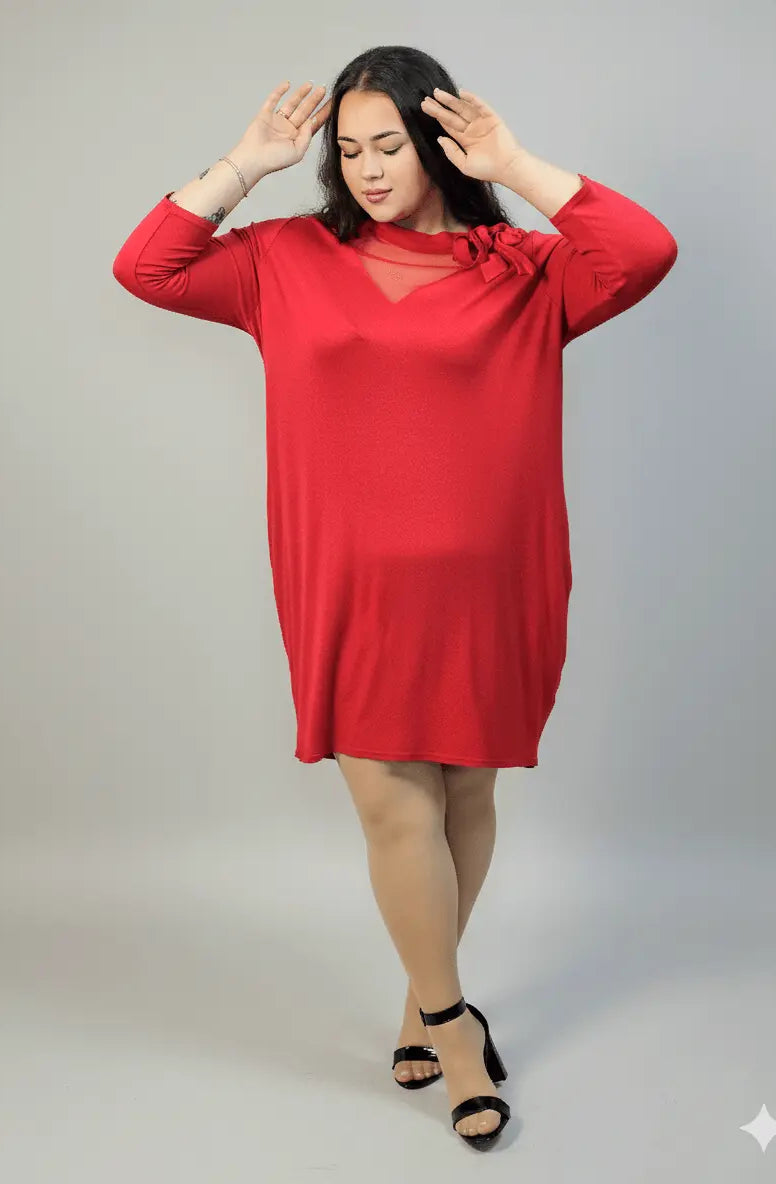 Sukienka plus size czerwona z tiulem i wiązaniem – elegancka i wygodna XXL Stylowa XL