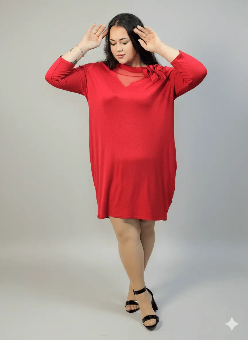 Sukienka plus size czerwona z tiulem i wiązaniem – elegancka i wygodna XXL Stylowa XL