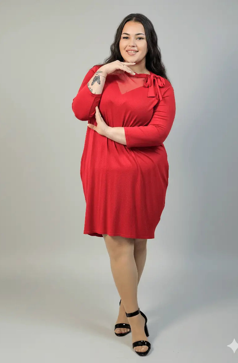 Sukienka plus size czerwona z tiulem i wiązaniem – elegancka i wygodna XXL Stylowa XL