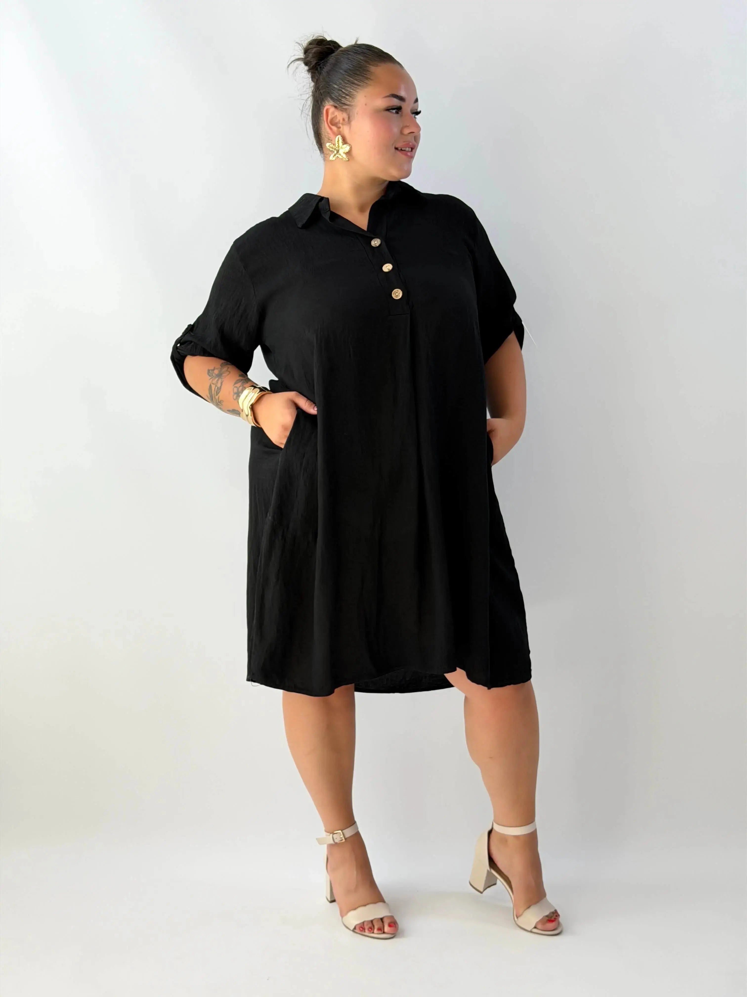 Sukienka plus size damska – lekka sukienka XXL z kołnierzykiem Stylowa XL