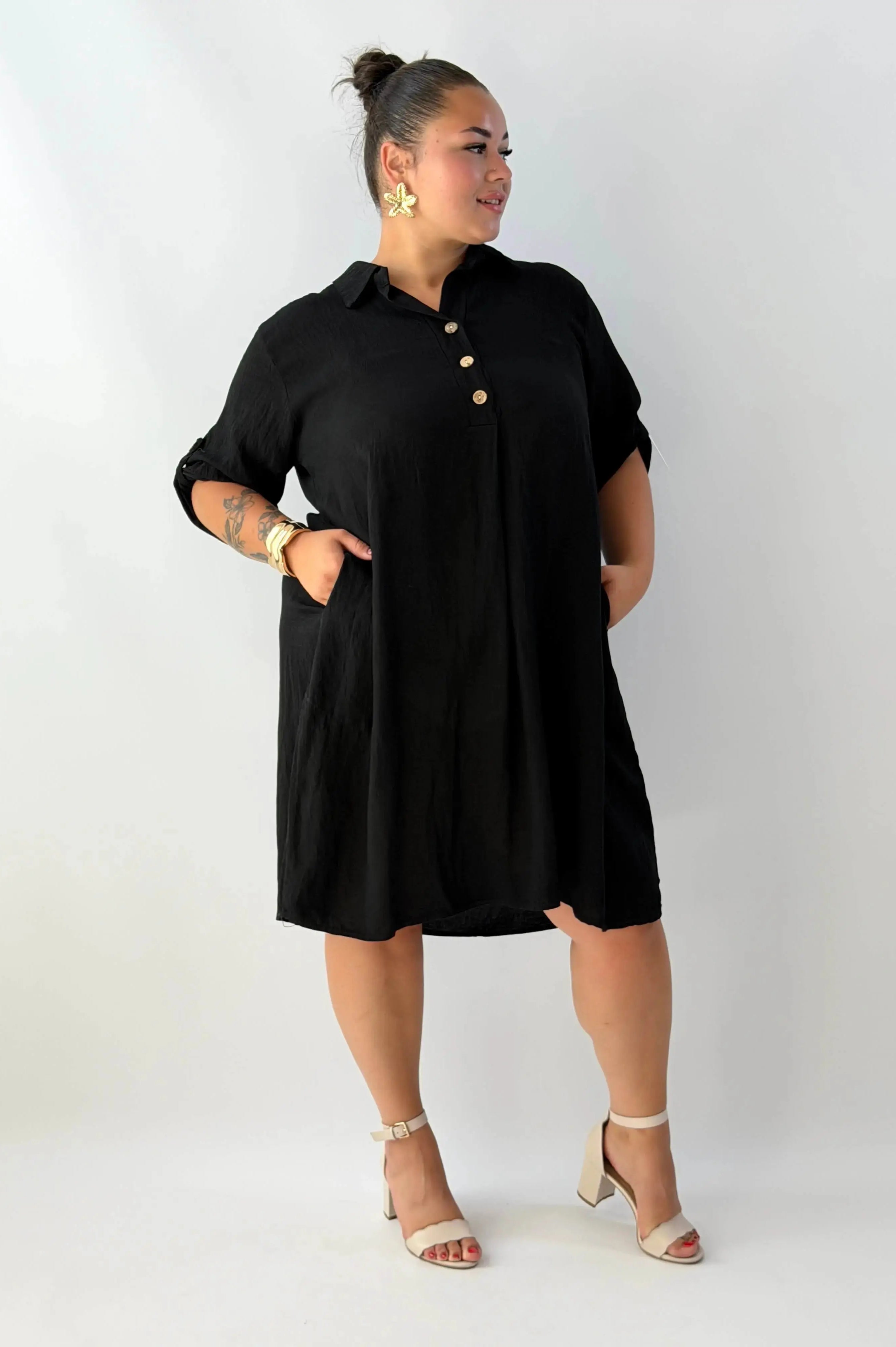 Sukienka plus size damska – lekka sukienka XXL z kołnierzykiem Stylowa XL