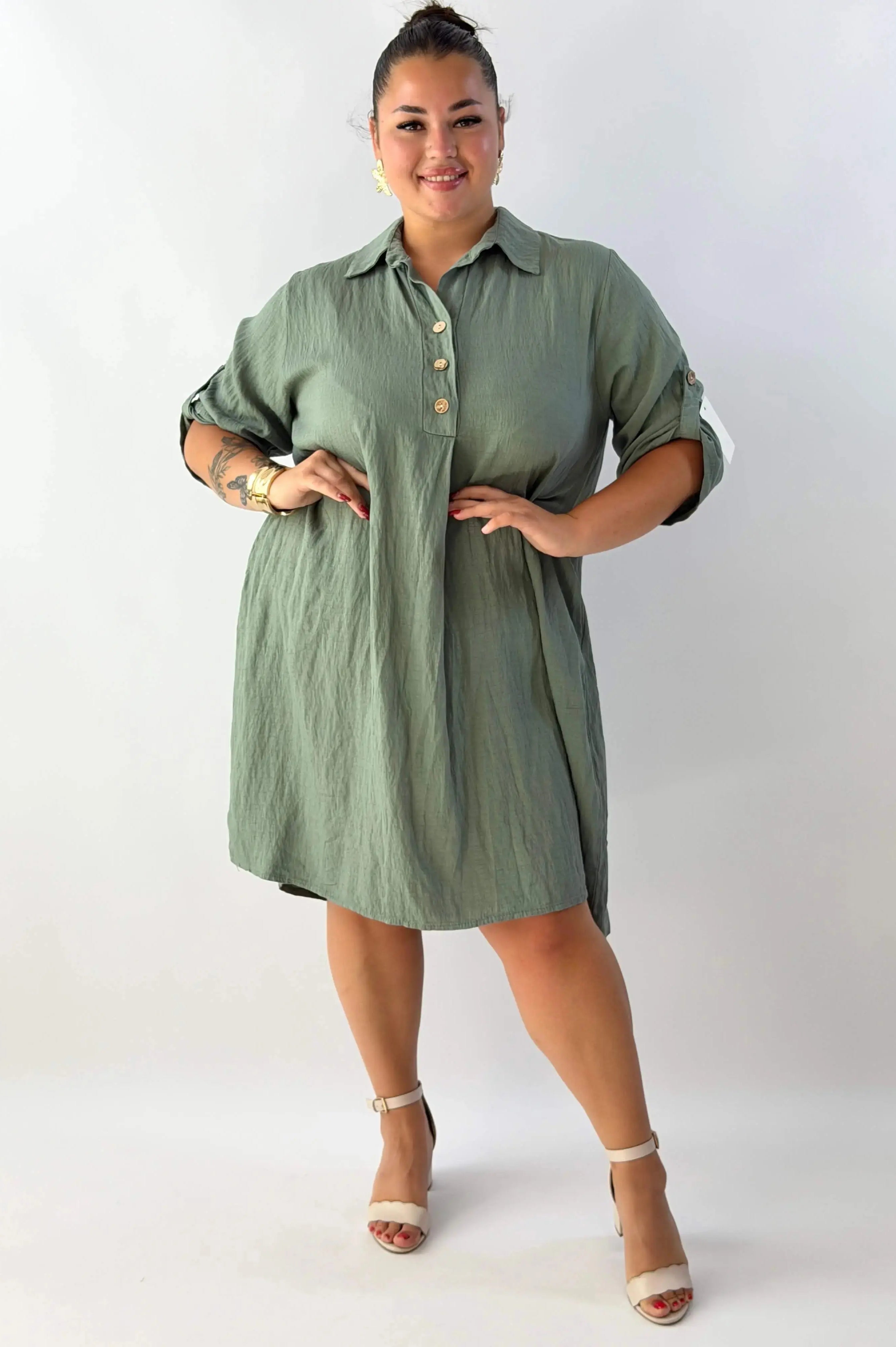 Sukienka plus size damska – lekka sukienka XXL z kołnierzykiem Stylowa XL