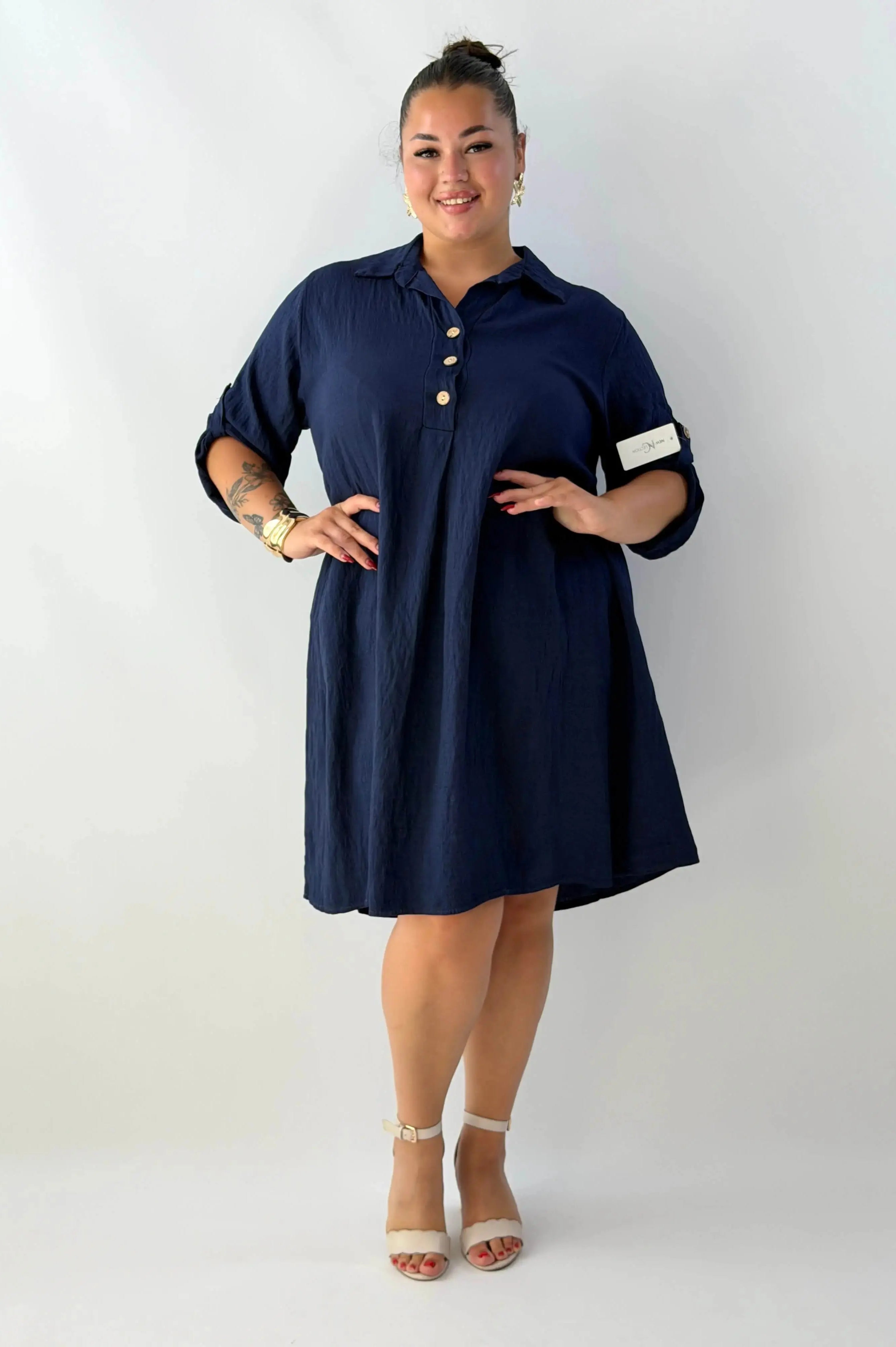 Sukienka plus size damska – lekka sukienka XXL z kołnierzykiem Stylowa XL