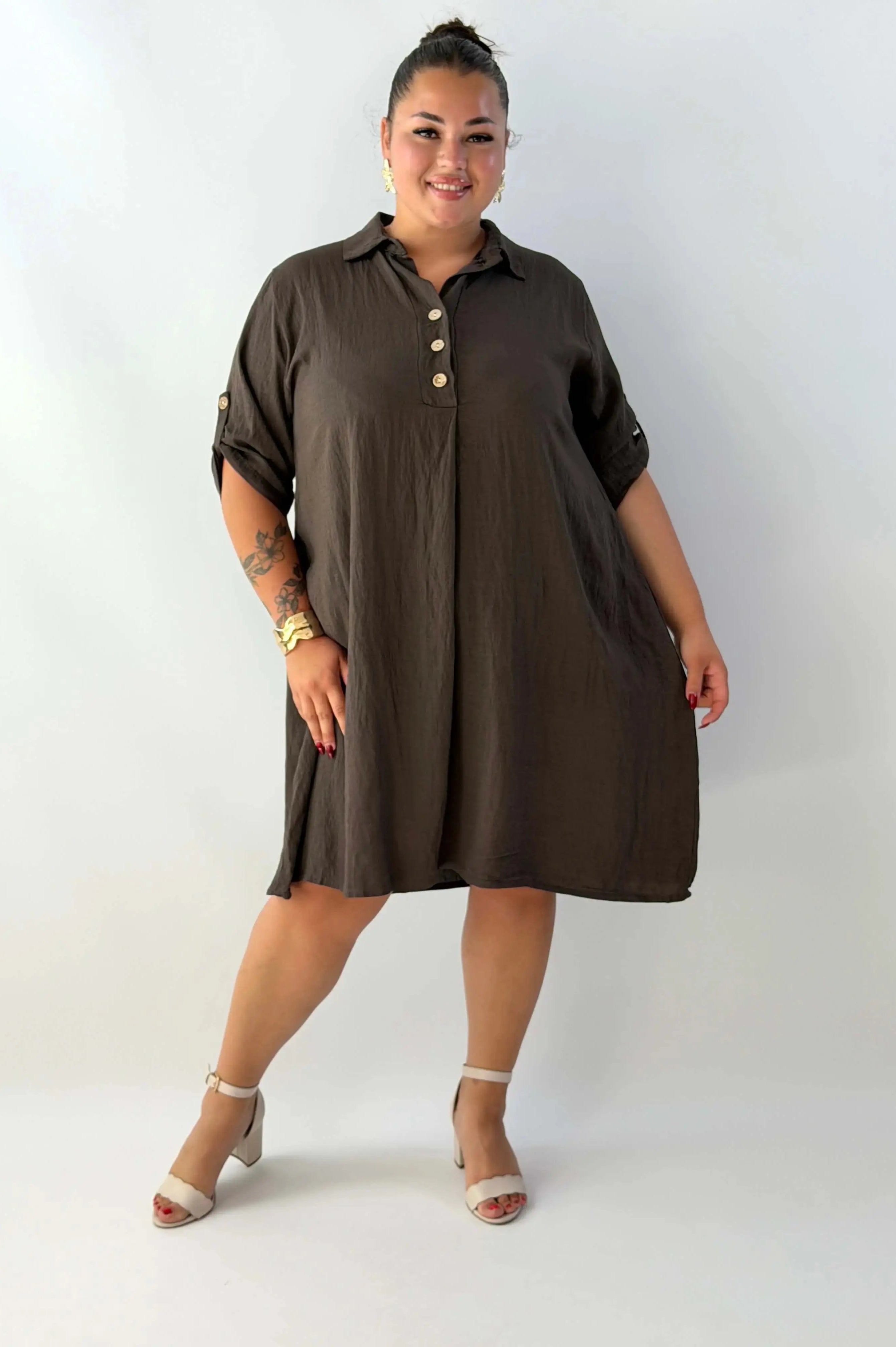 Sukienka plus size damska – lekka sukienka XXL z kołnierzykiem Stylowa XL