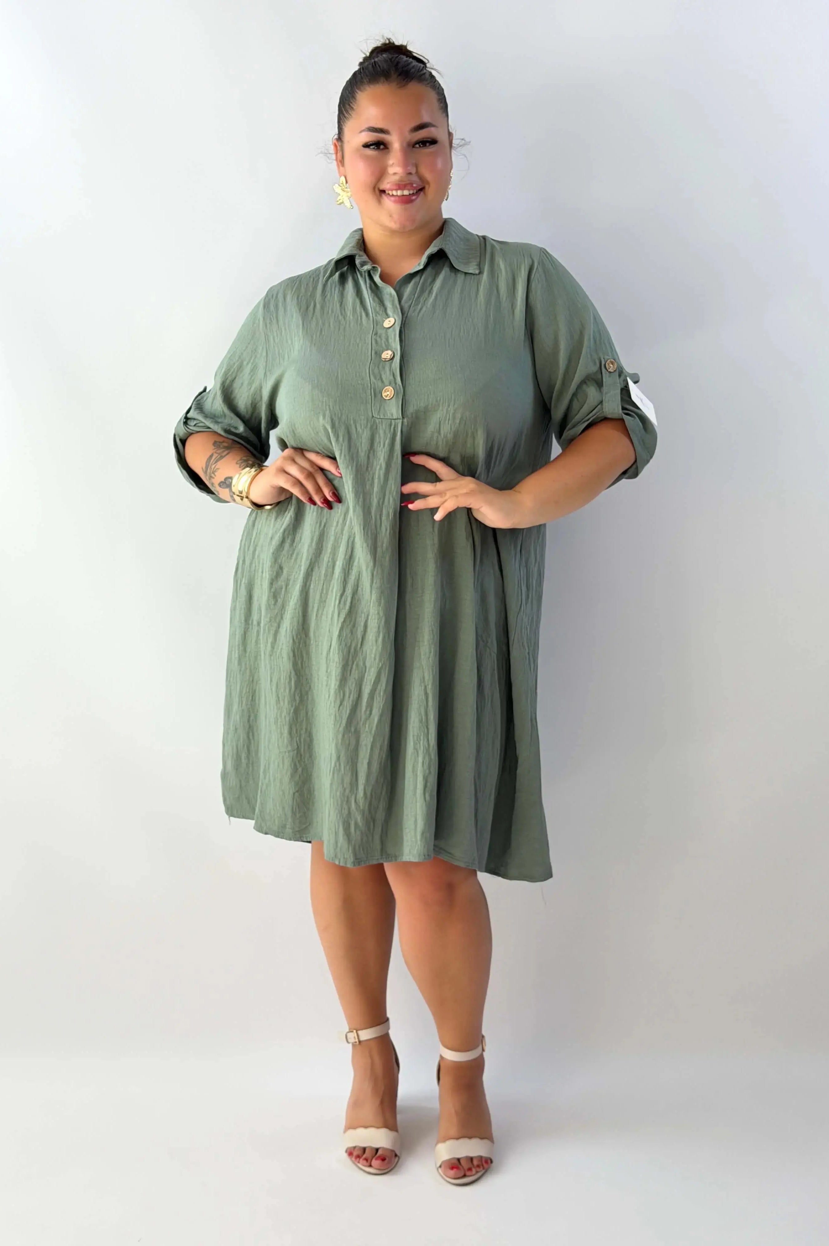 Sukienka plus size damska – lekka sukienka XXL z kołnierzykiem Stylowa XL