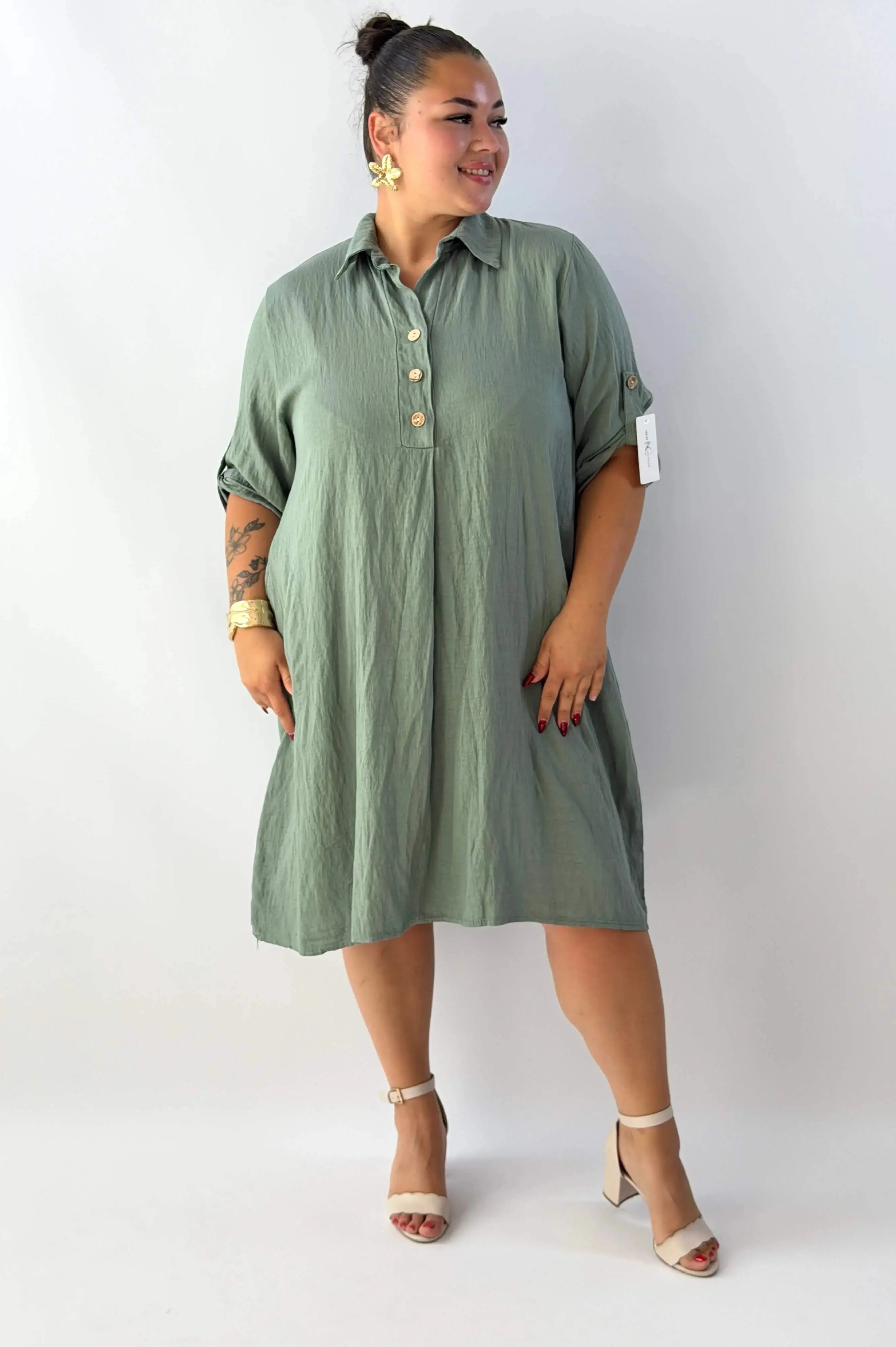 Sukienka plus size damska – lekka sukienka XXL z kołnierzykiem Stylowa XL