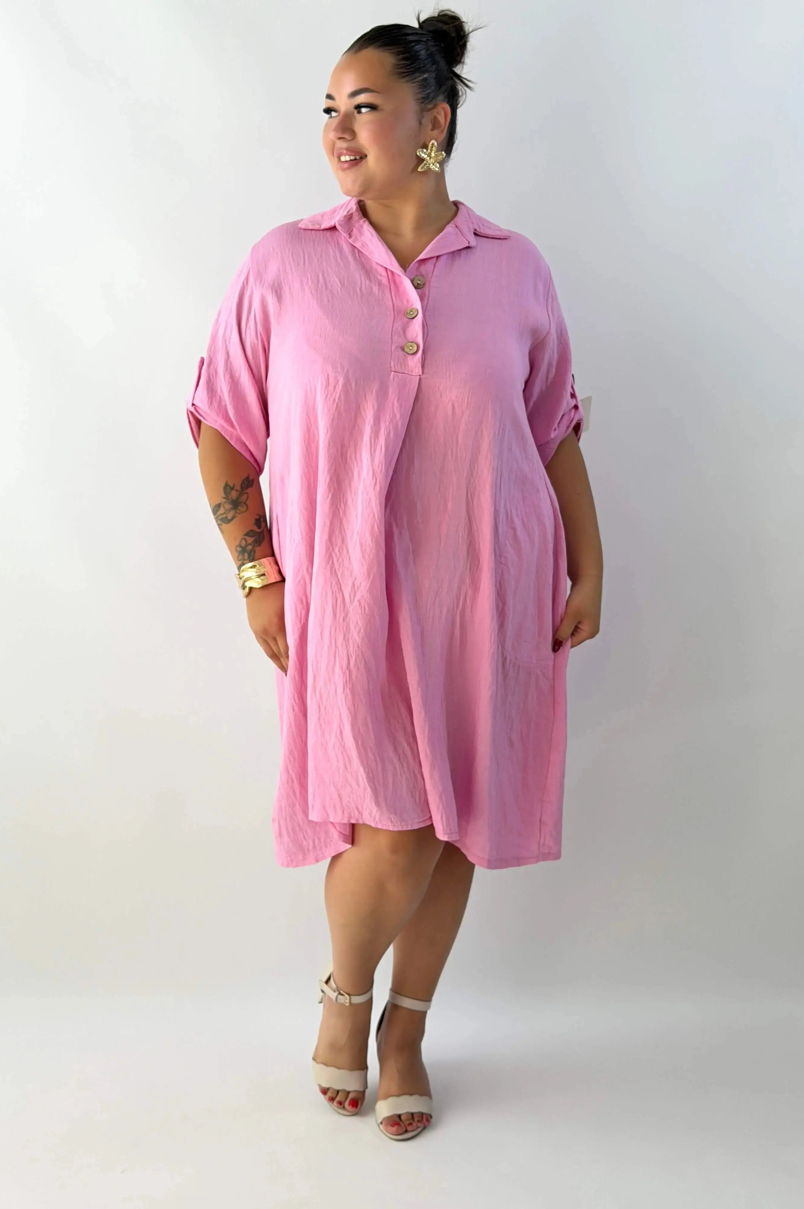 Sukienka plus size damska – lekka sukienka XXL z kołnierzykiem Stylowa XL