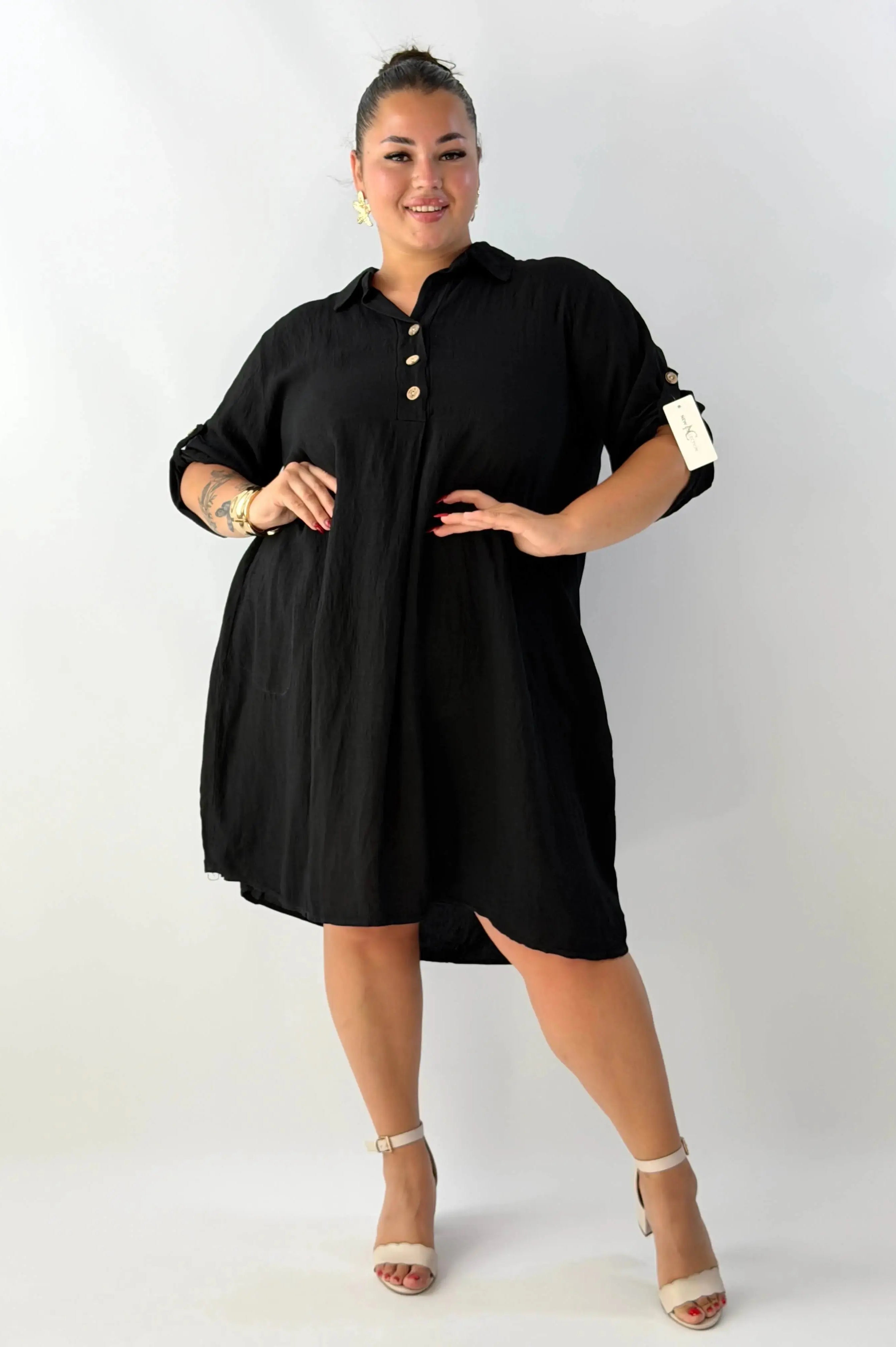 Sukienka plus size damska – lekka sukienka XXL z kołnierzykiem Stylowa XL