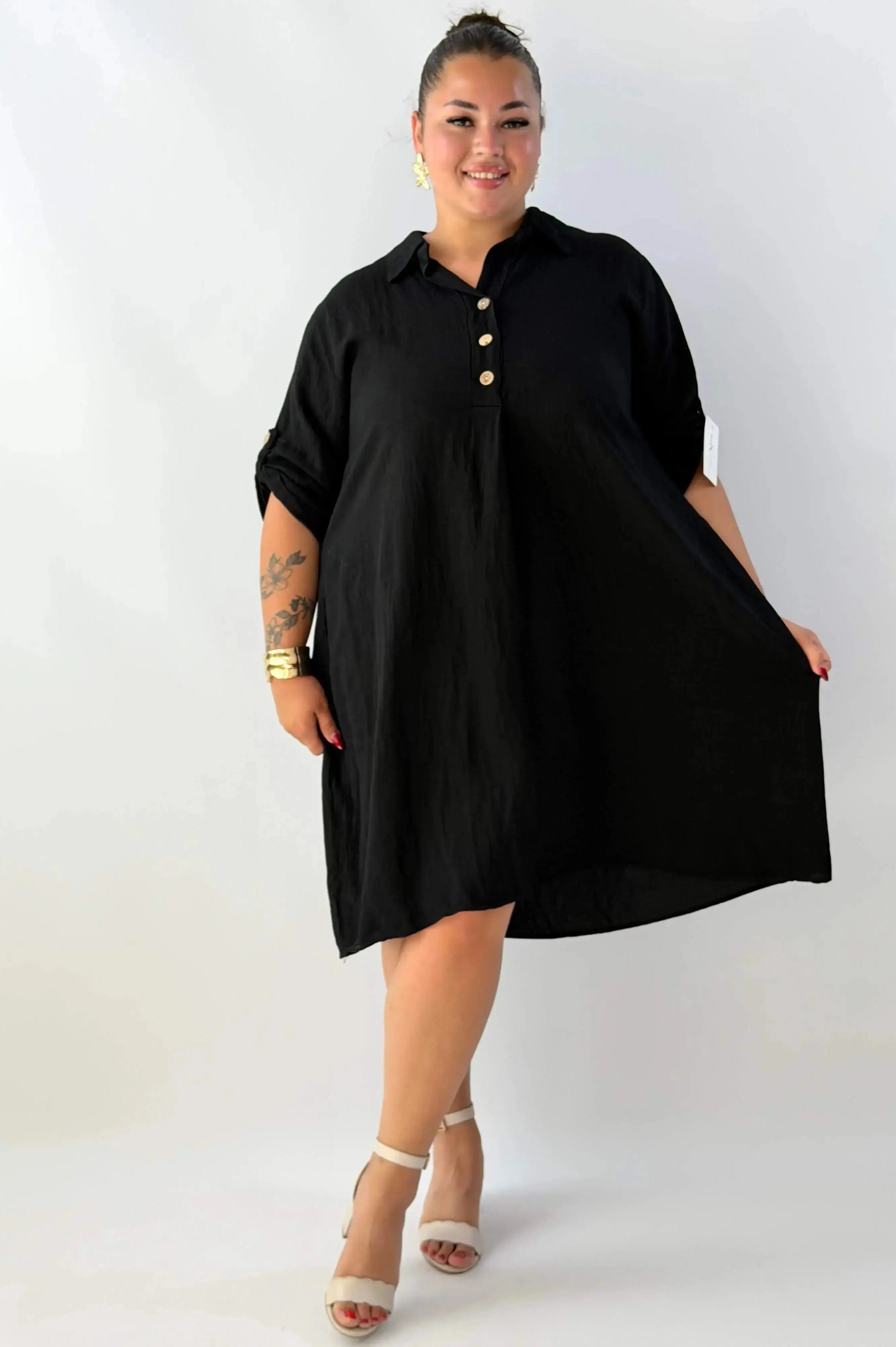 Sukienka plus size damska – lekka sukienka XXL z kołnierzykiem Stylowa XL