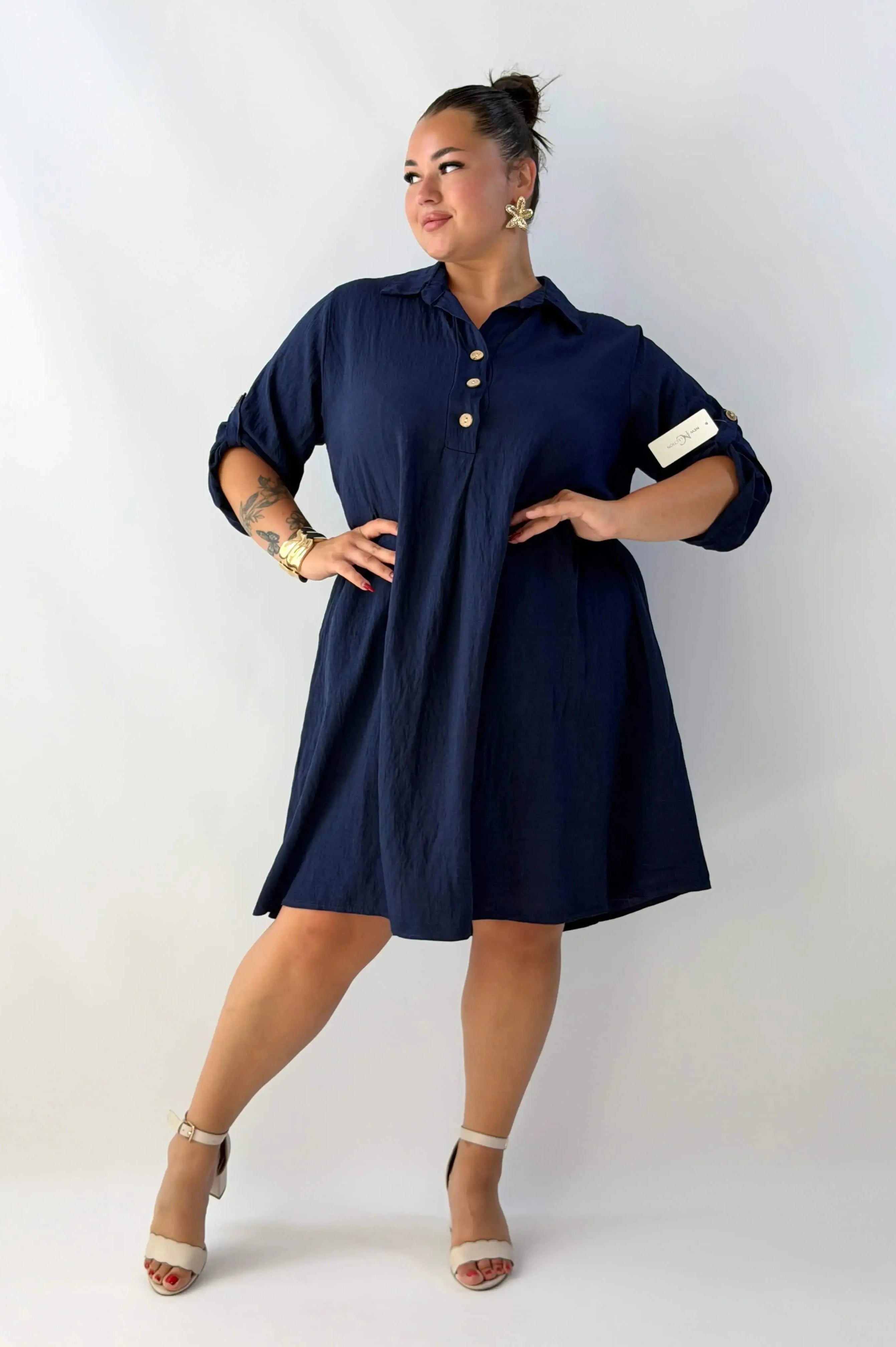 Sukienka plus size damska – lekka sukienka XXL z kołnierzykiem Stylowa XL