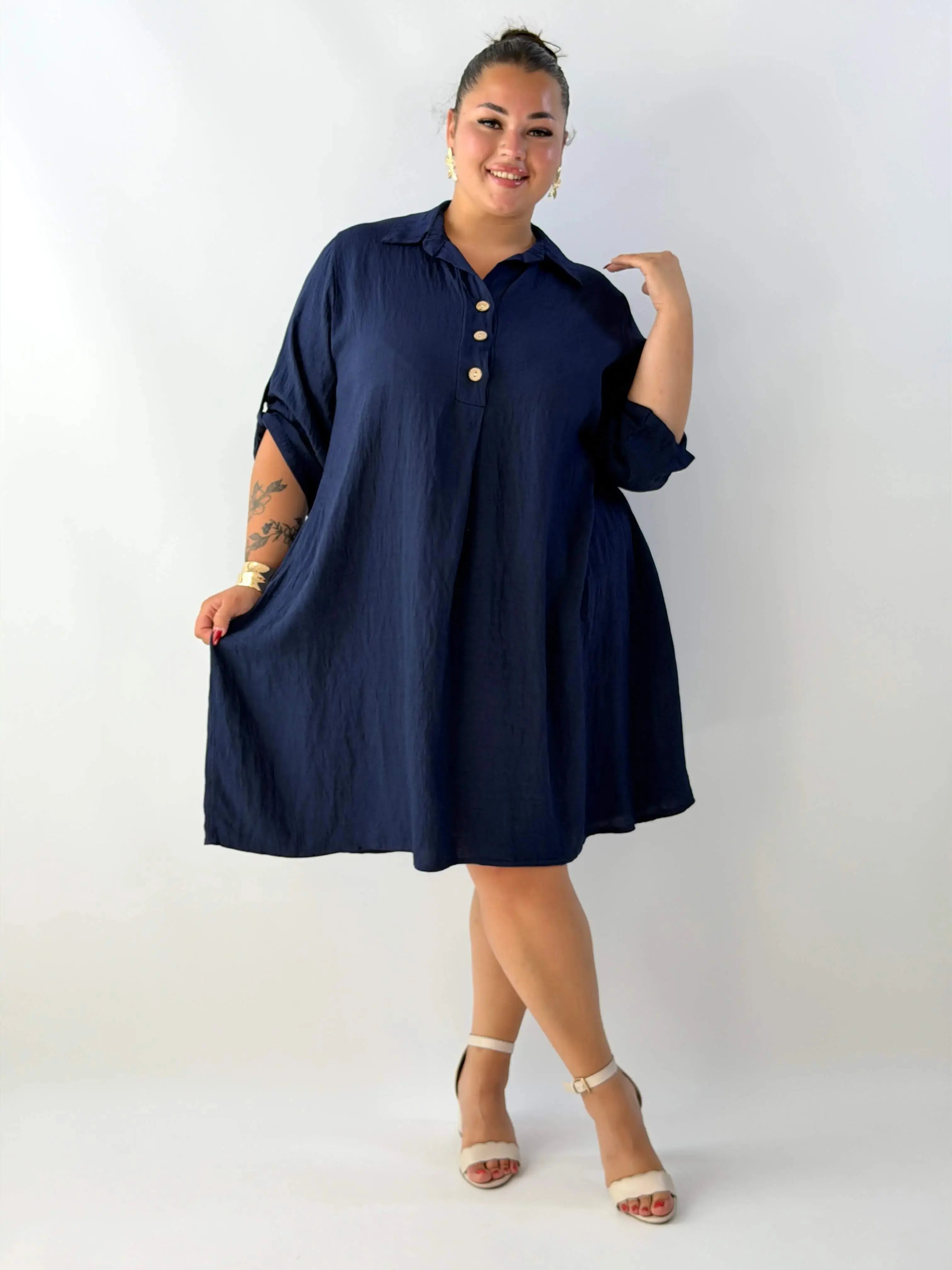 Sukienka plus size damska – lekka sukienka XXL z kołnierzykiem Stylowa XL