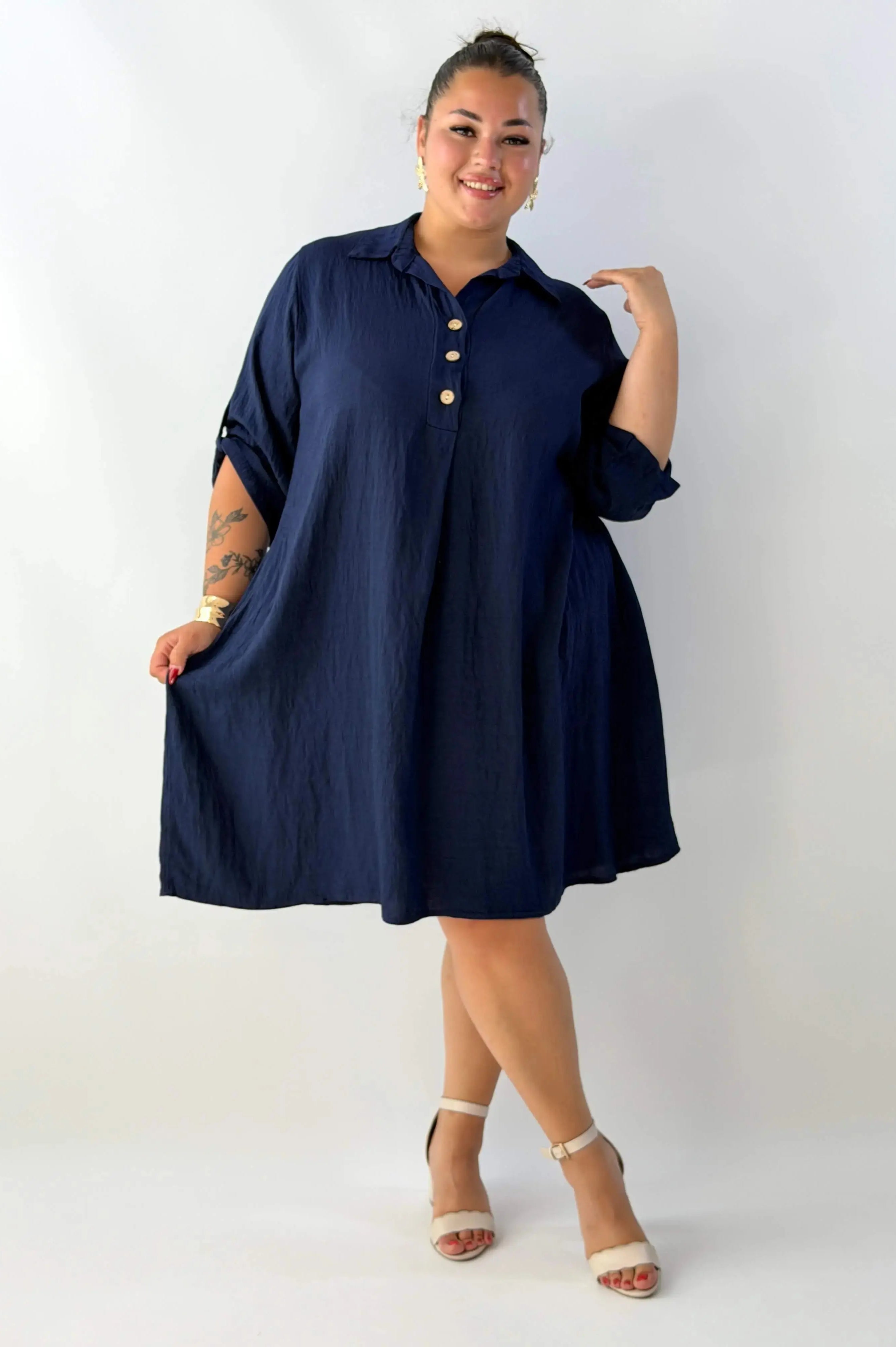 Sukienka plus size damska – lekka sukienka XXL z kołnierzykiem Stylowa XL