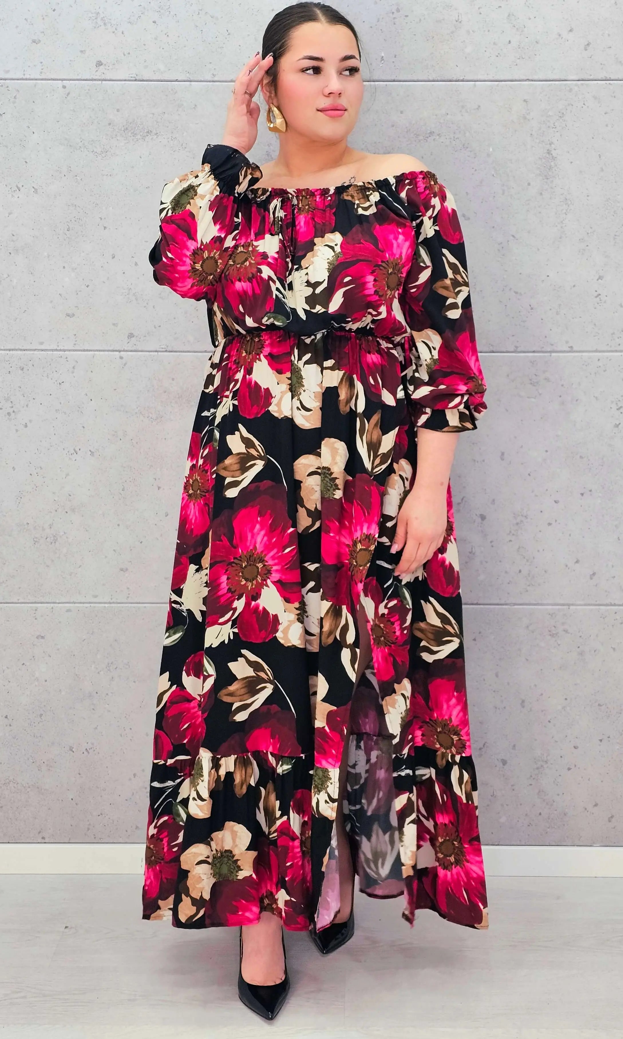 Sukienka plus size hiszpanka maxi – kwiatowa sukienka plus size dla kobiet XXL Stylowa XL