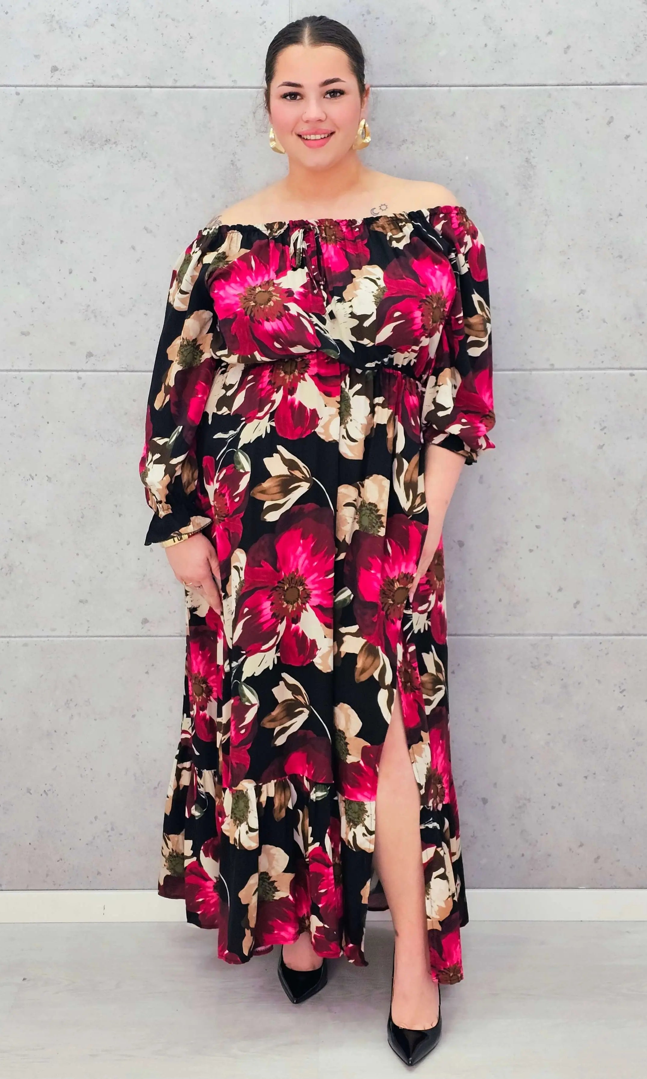 Sukienka plus size hiszpanka maxi – kwiatowa sukienka plus size dla kobiet XXL Stylowa XL